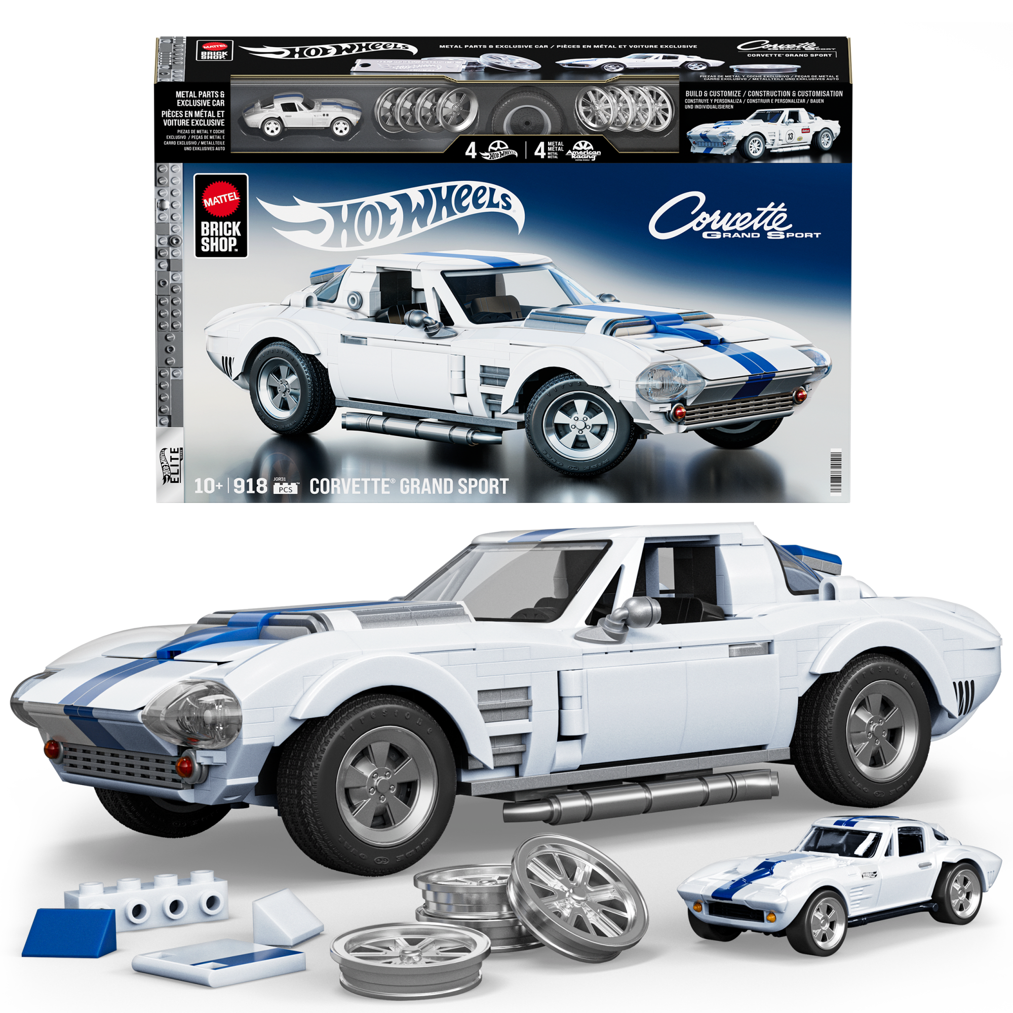 Mattel Brick Shop Hot Wheels Corvette Grand Sport Building Toy Kit (918 Pieces), for Collectors