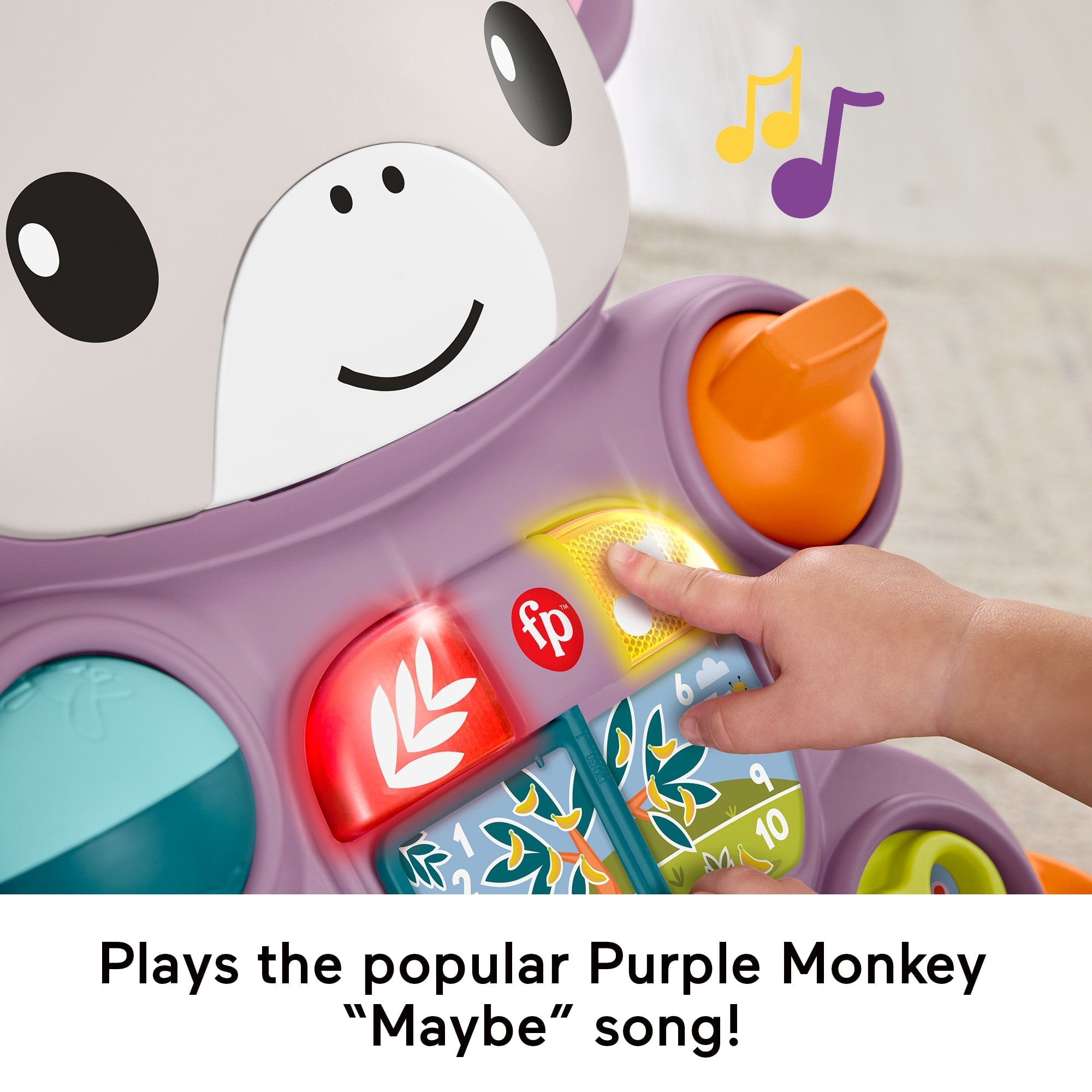 Fisher-Price Learn With Me Purple Monkey Push Walker, Baby Musical Learning Activity Toy
