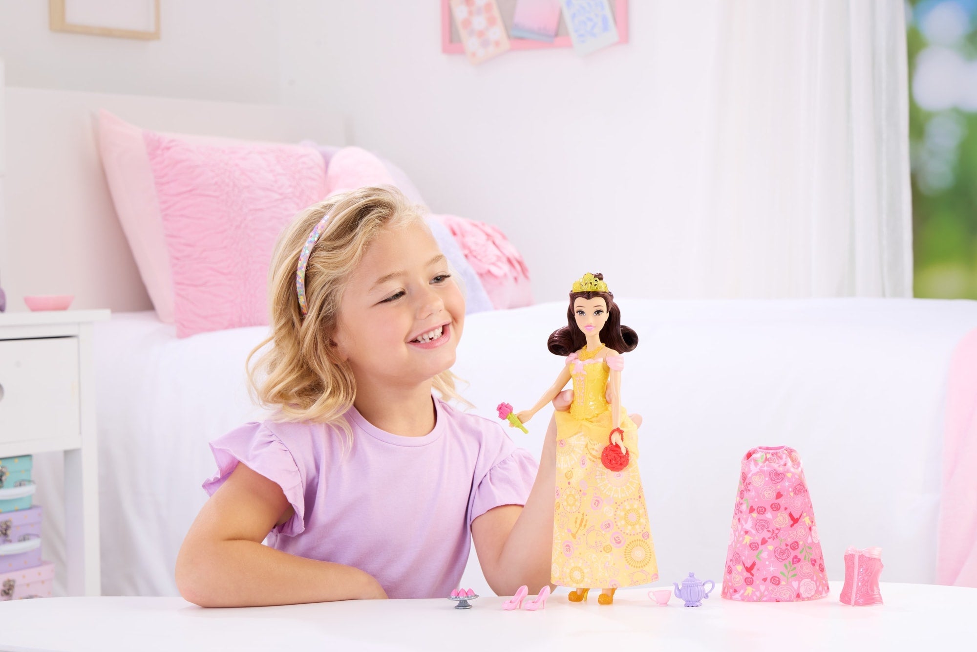 Disney Princess 2-In-1 Stories Belle Fashion Doll With 2 Snap-On Bodices, 2 Skirts & 9 Accessories