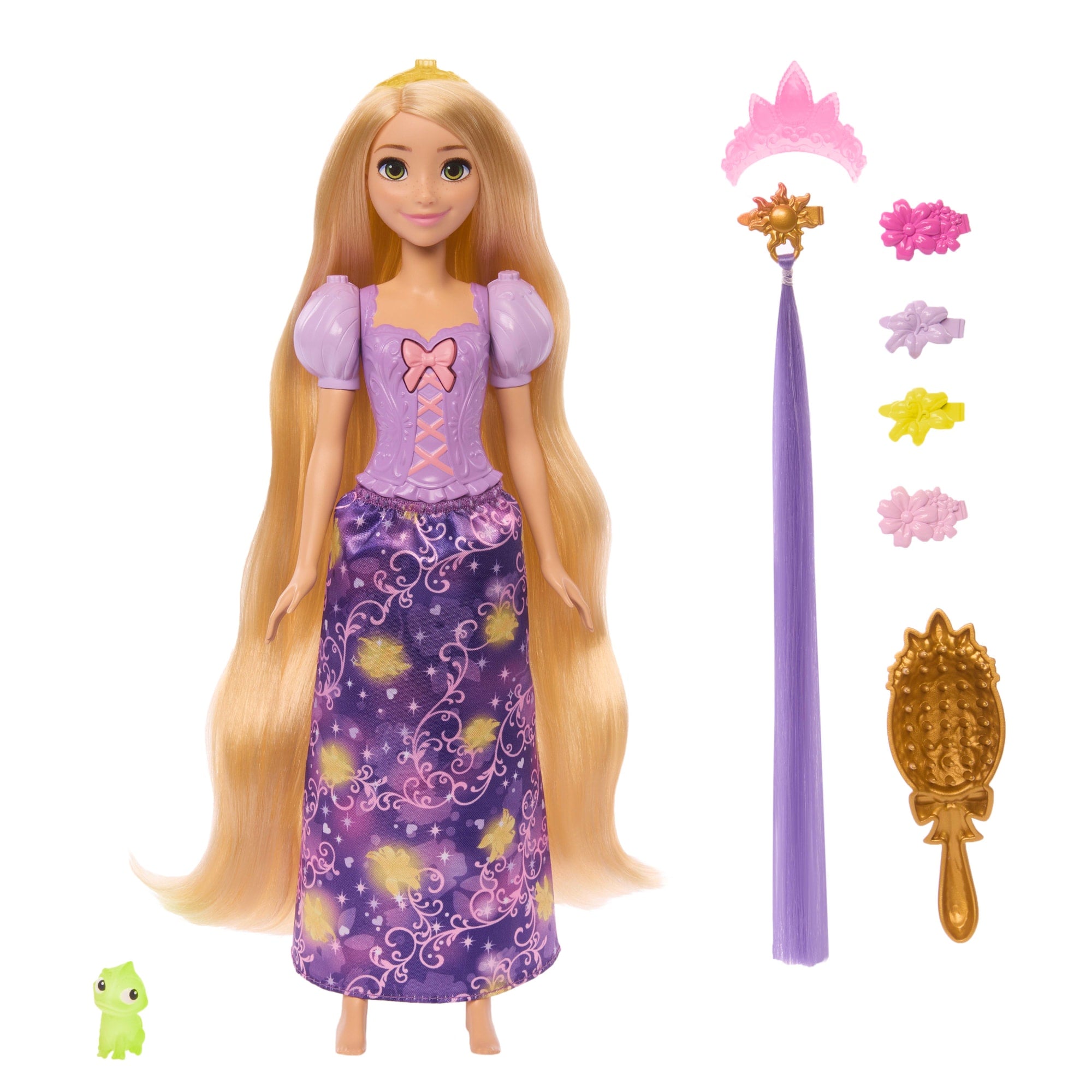 Disney Princess Light-Up Hair Rapunzel Fashion Doll W/ 5 Ways To Glow, Pascal Figure & 7 Accessories