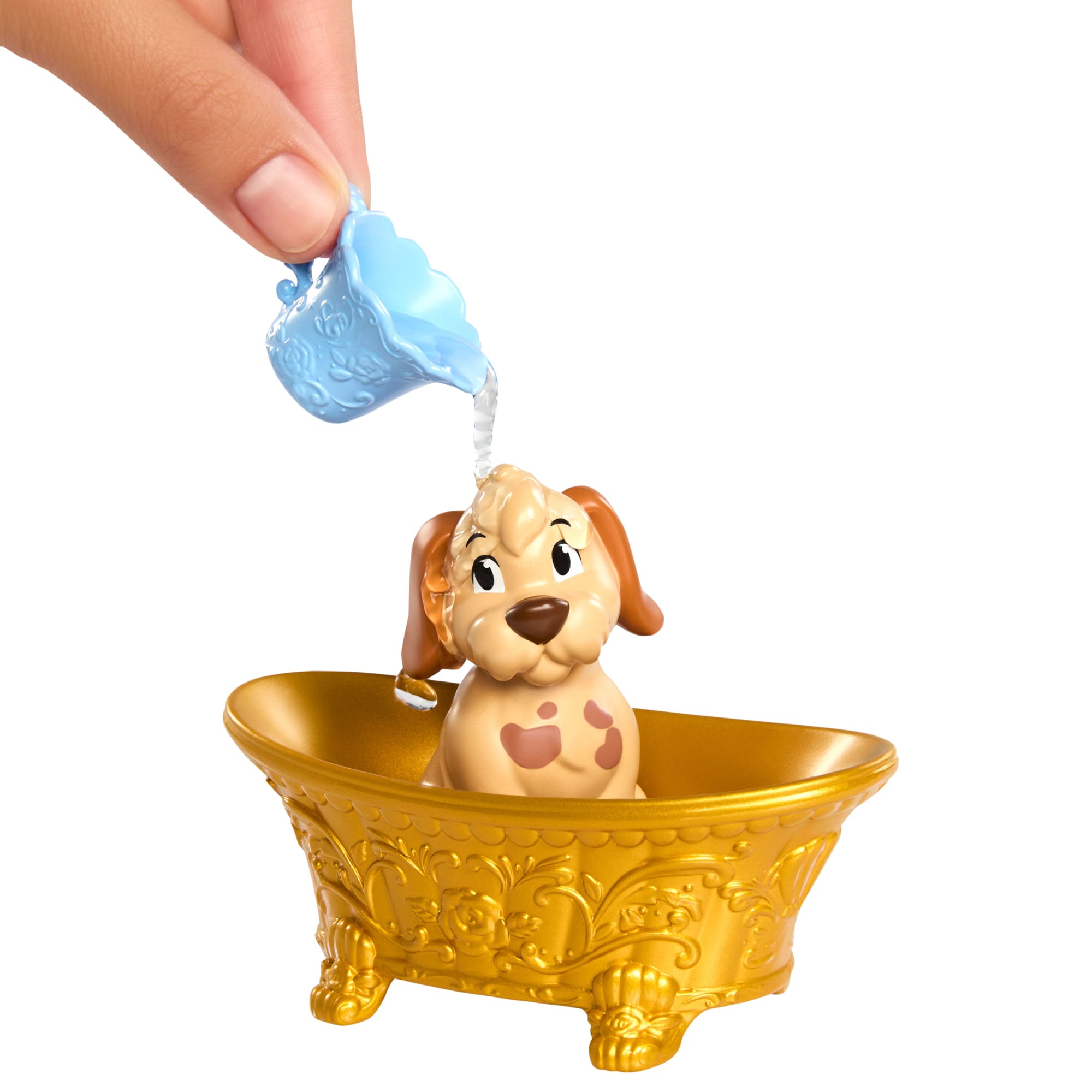 Disney Princess Bathe & Brush Belle Fashion Doll & Dog Figure With Color Change & Accessories