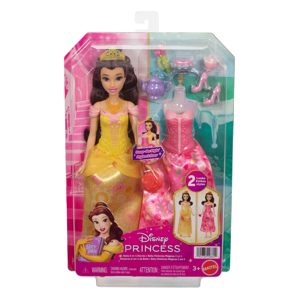 Disney Princess 2-In-1 Stories Belle Fashion Doll With 2 Snap-On Bodices, 2 Skirts & 9 Accessories