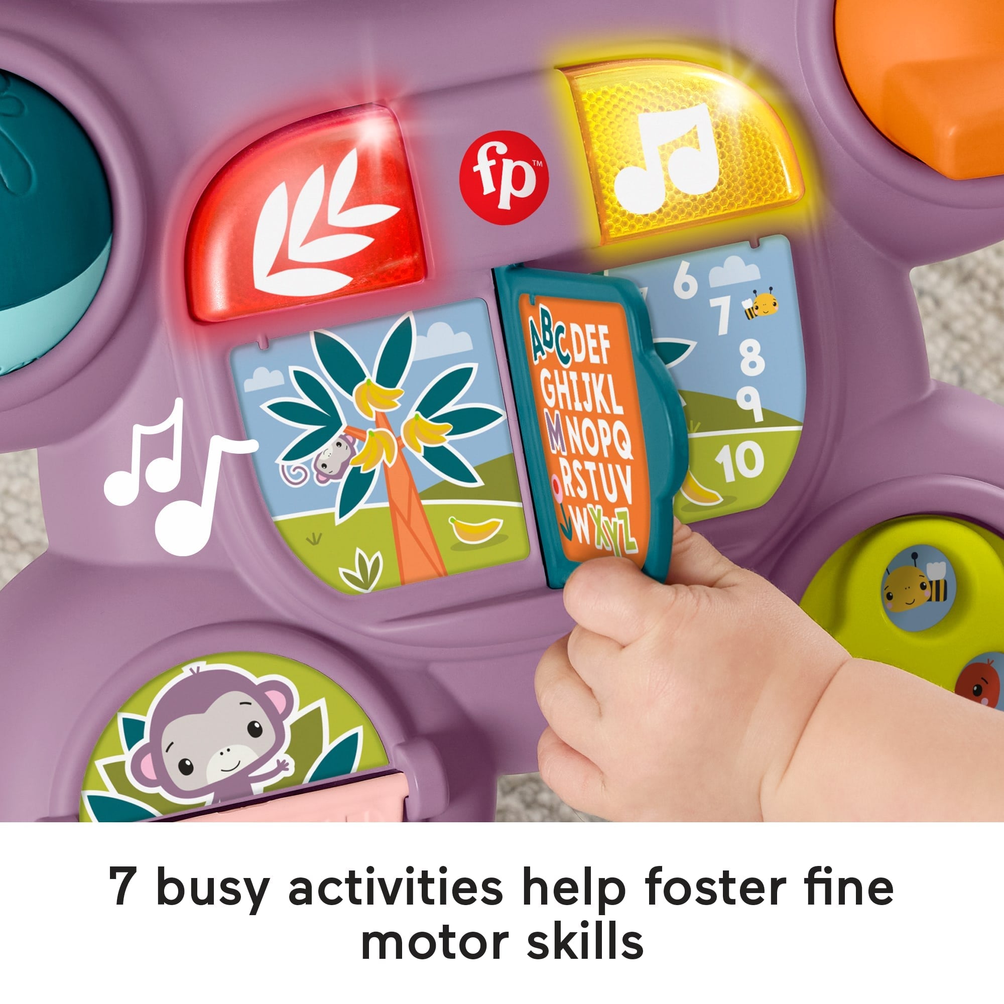 Fisher-Price Learn With Me Purple Monkey Push Walker, Baby Musical Learning Activity Toy