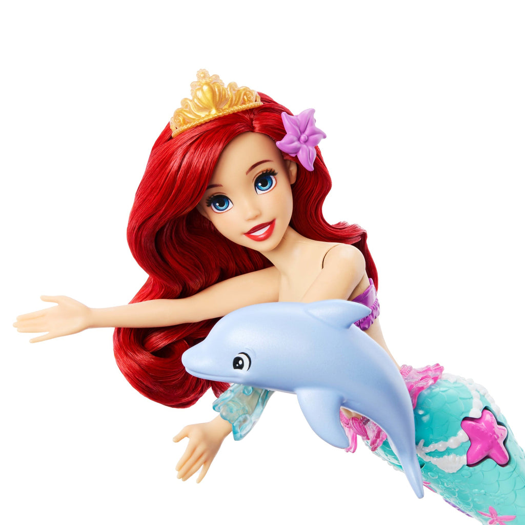 Disney Princess Ocean Friends Ariel Swimming Mermaid Doll With Squirt Toy, Figure & 4 Accessories