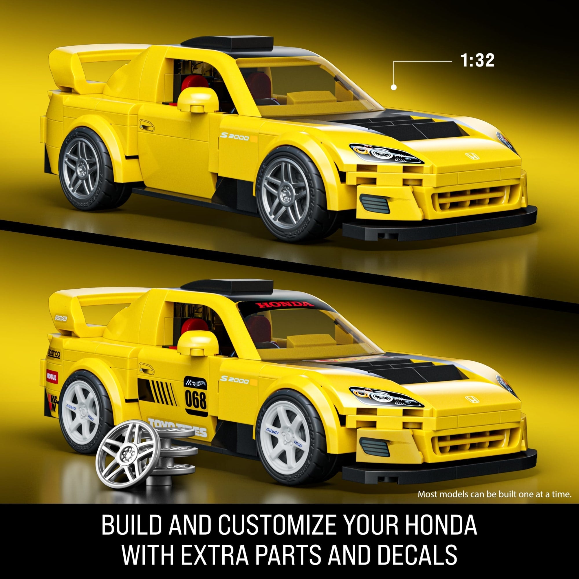 Mattel Brick Shop Hot Wheels ’07 Honda S2000 Building Toy Kit (257 Pieces), For Collectors