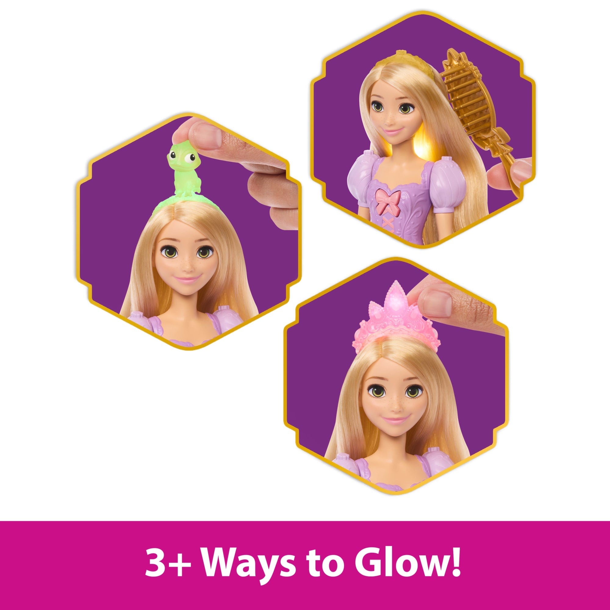 Disney Princess Light-Up Hair Rapunzel Fashion Doll W/ 5 Ways To Glow, Pascal Figure & 7 Accessories