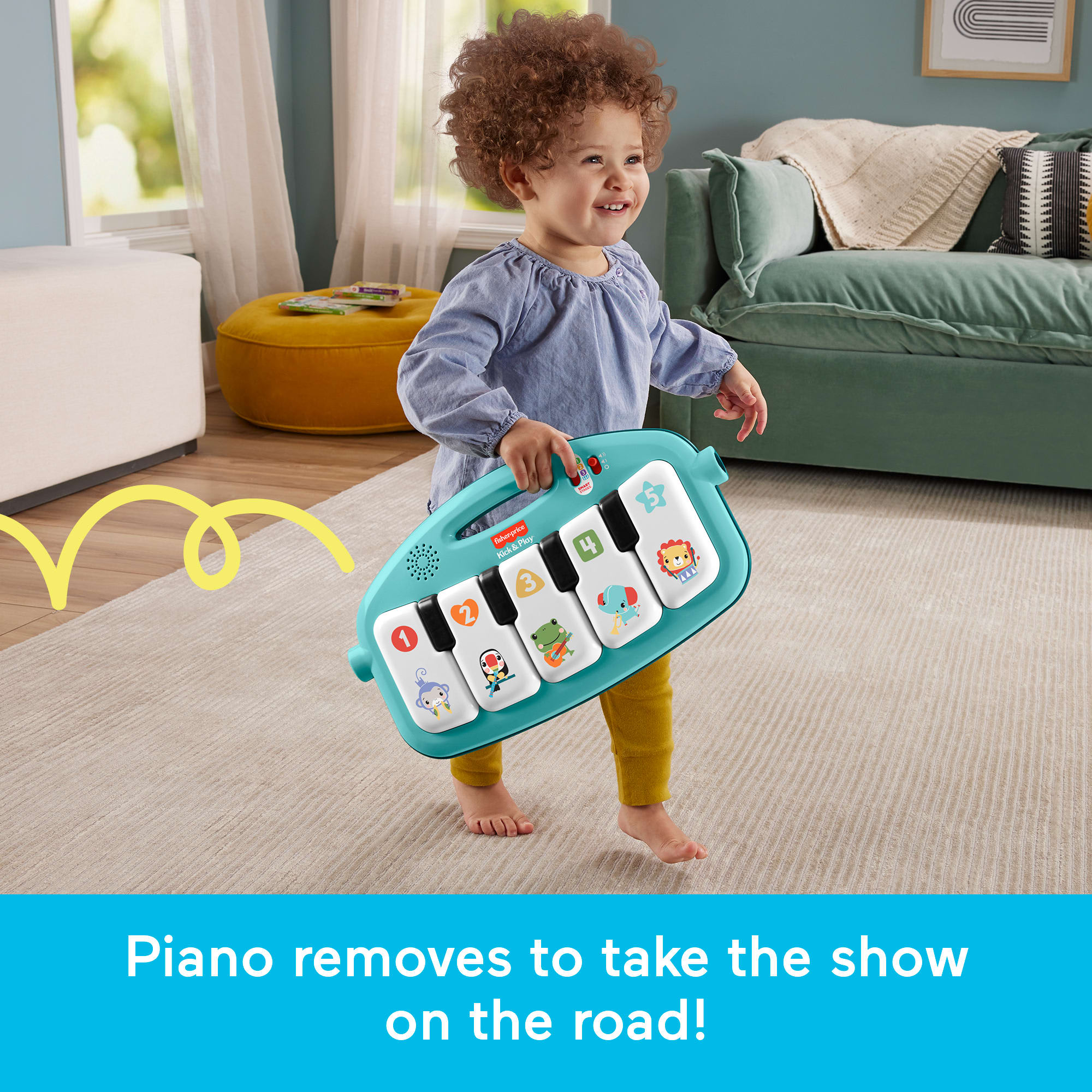 Fisher-Price Glow And Grow Kick & Play Piano Gym Baby Learning Toy With 2 Maracas, Blue