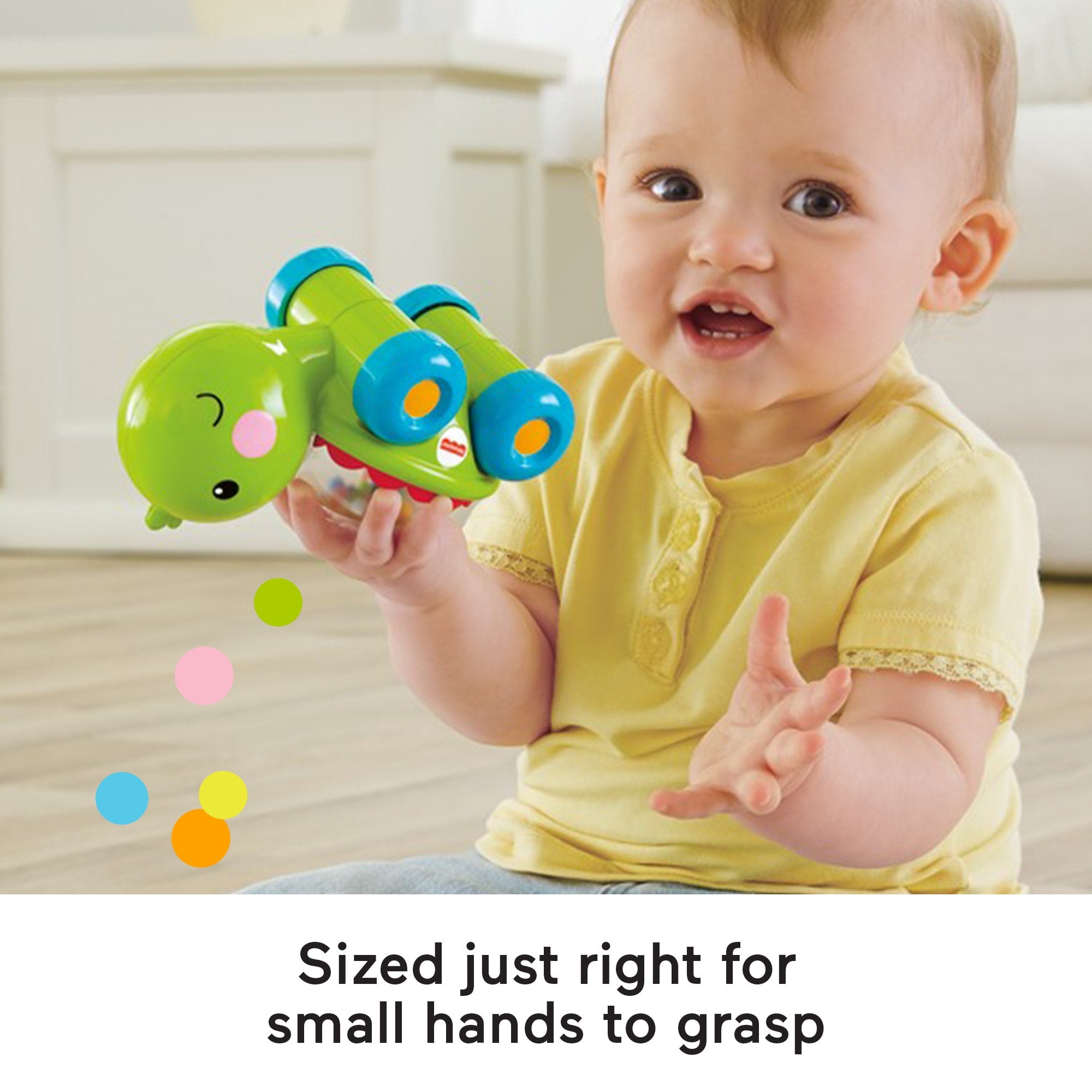 Fisher-Price Poppity Pop Turtle Push-Along Vehicle With Sounds For Infant Crawling Play