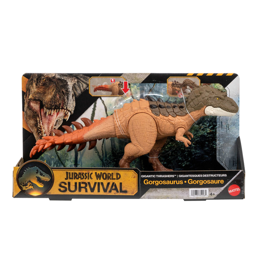 Jurassic World Gigantic Thrashers Gorgosaurus Dinosaur Action Figure Toy, 2 Attacks & Evolve Feature