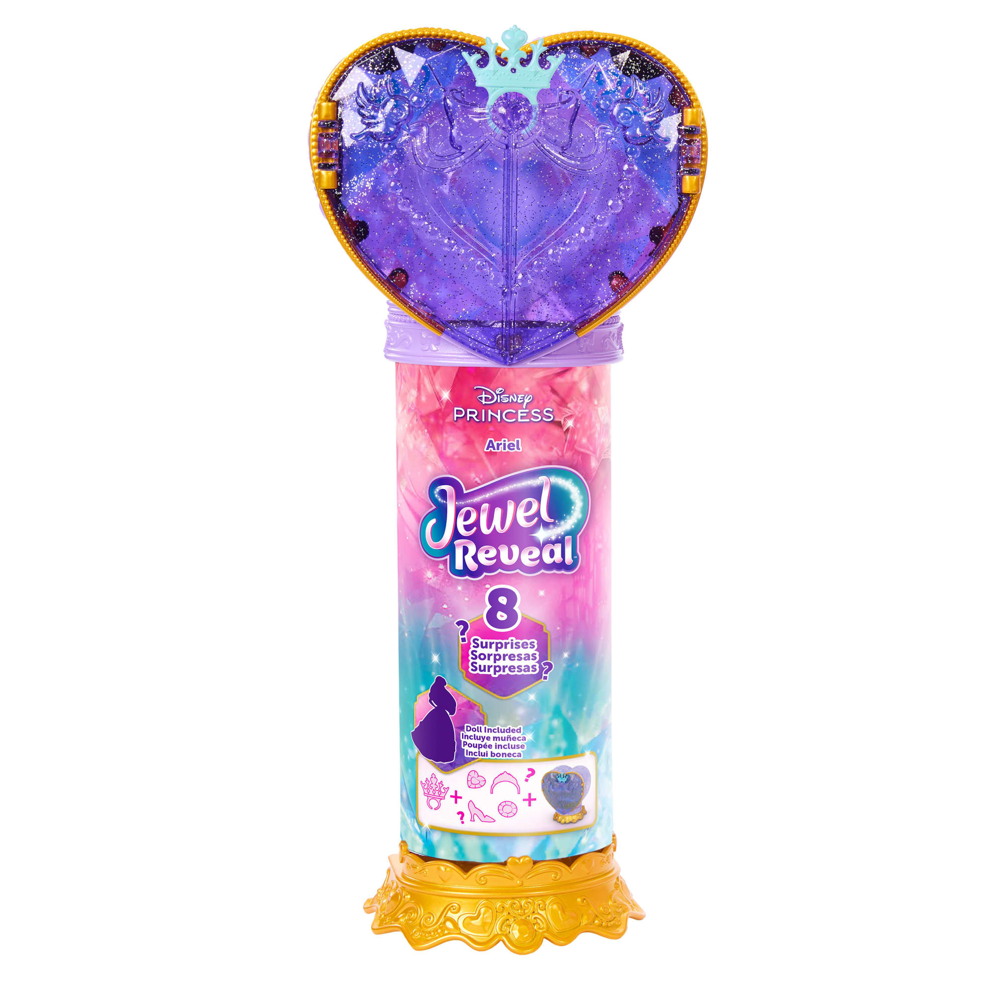 Disney Princess Jewel Reveal Ariel Fashion Doll W/ 8 Surprises Including Gem Box & 10 Accessories
