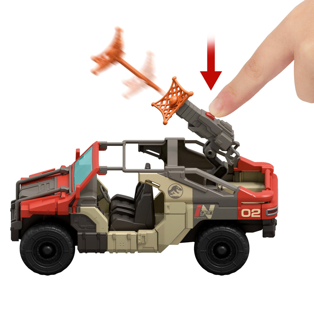 Jurassic World Rebirth Launch ‘n Battle Vehicle With 1 Human & 1 Raptor Figure, Turret & Projectiles