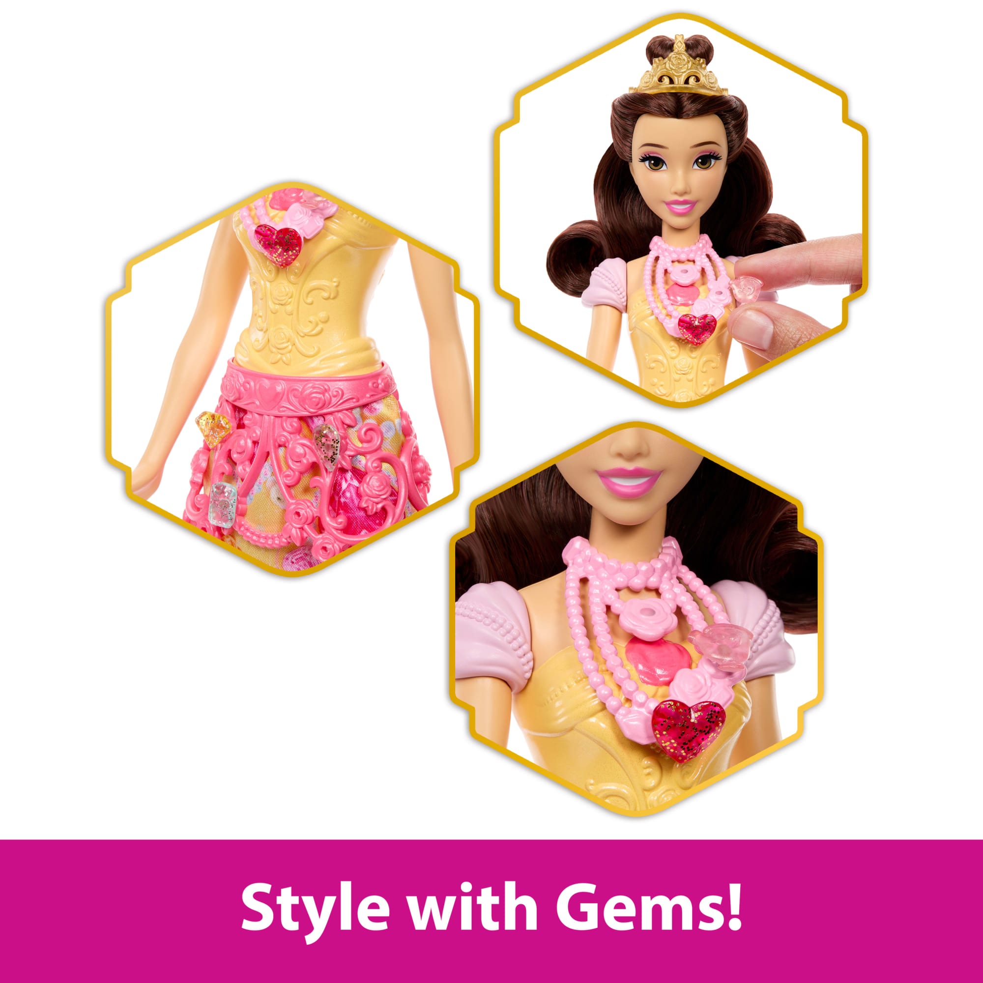 Disney Princess Jewel Reveal Belle Fashion Doll W/ 8 Surprises Including Gem Box & Accessories