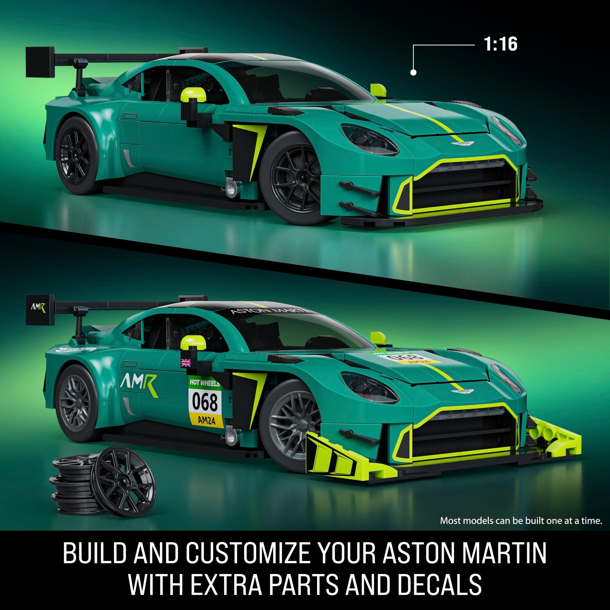 Mattel Brick Shop Hot Wheels ’24 Aston Martin Vantage Gt3 Building Toy Kit (793 Pieces), For Collectors 