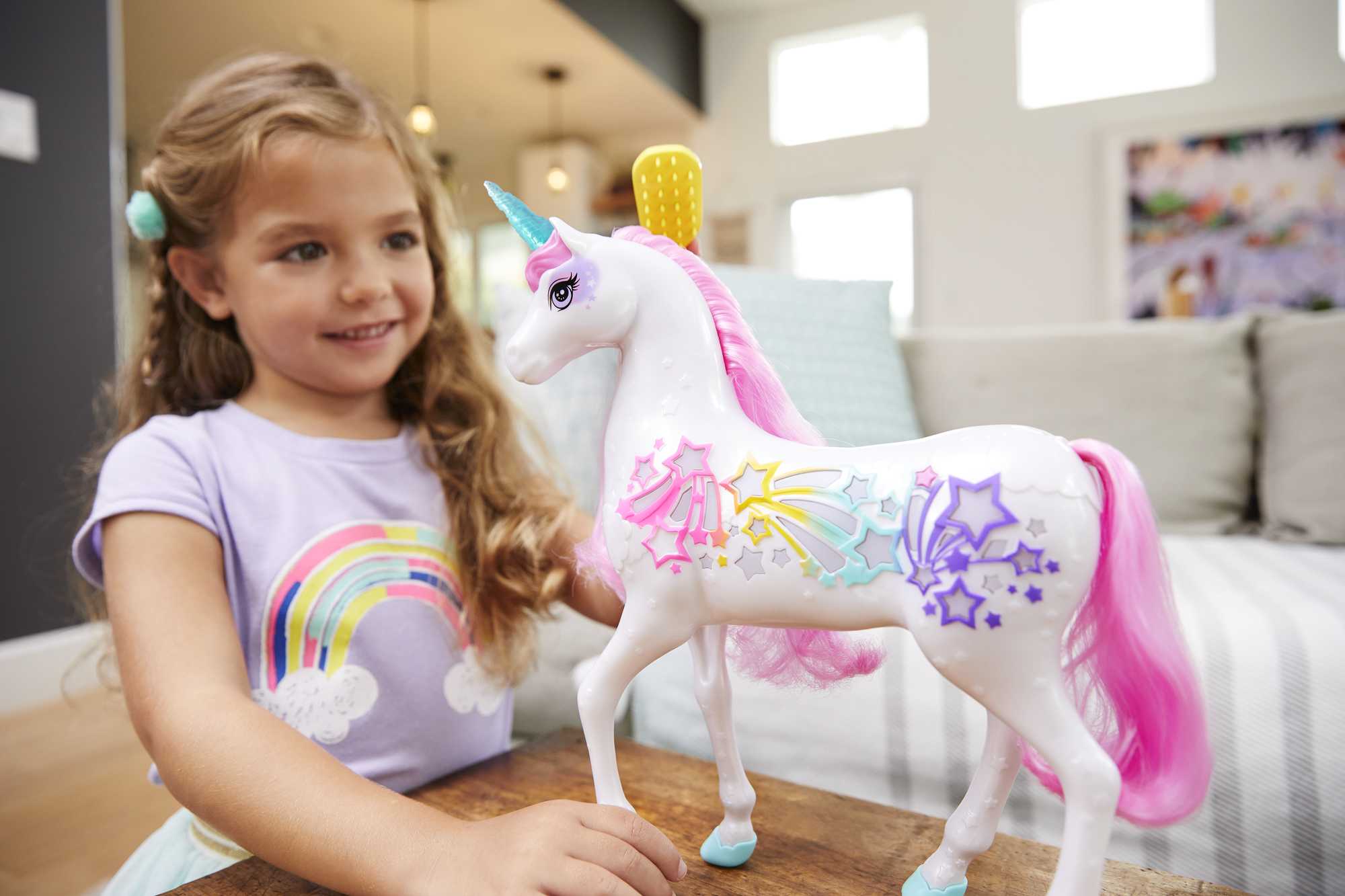Barbie Dreamtopia Brush ‘n Sparkle Unicorn With Lights And Sounds, White With Pink Mane And Tail