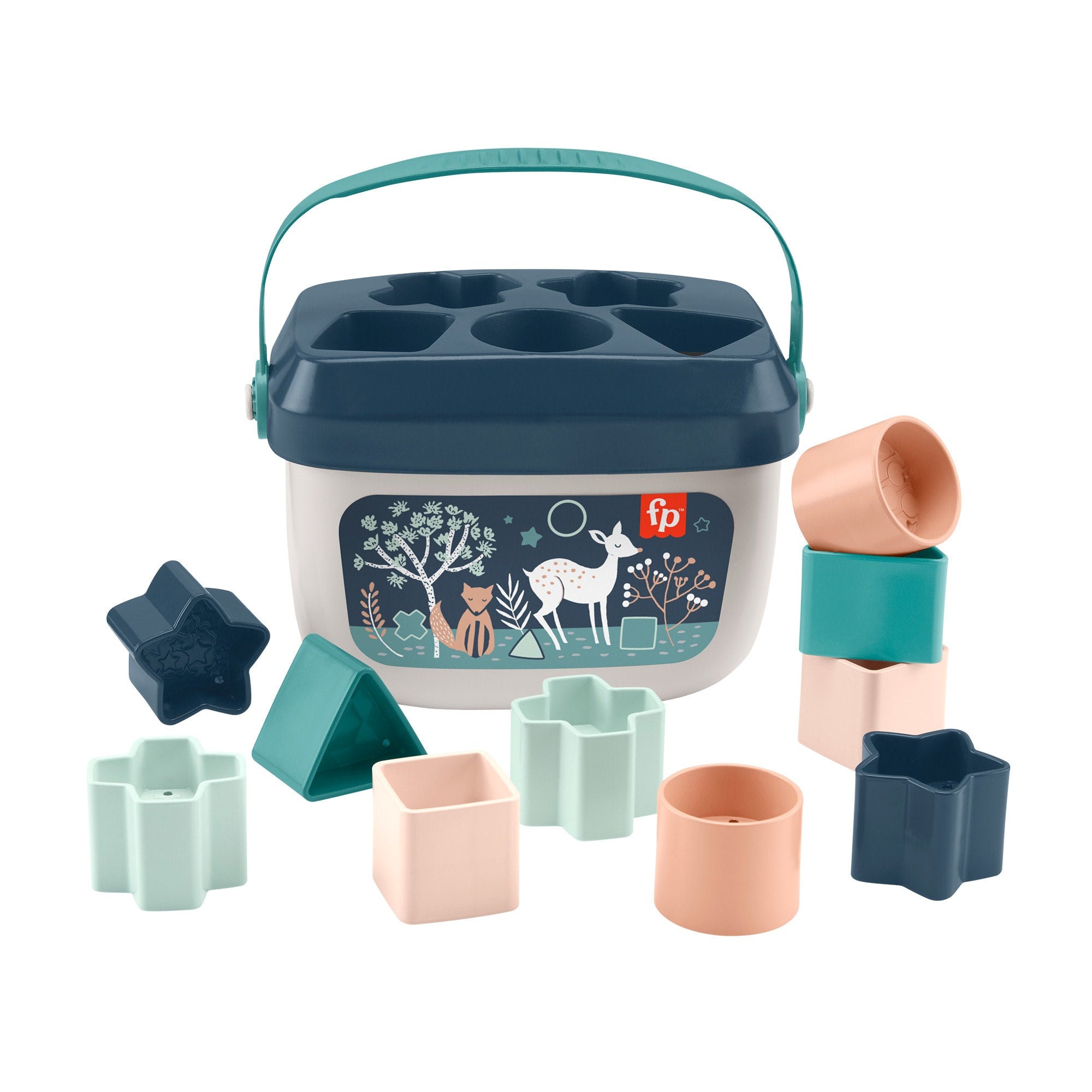 Fisher-Price Baby's First Blocks Infant Shape-Sorting Toy, Navy Fawn, Set Of 10