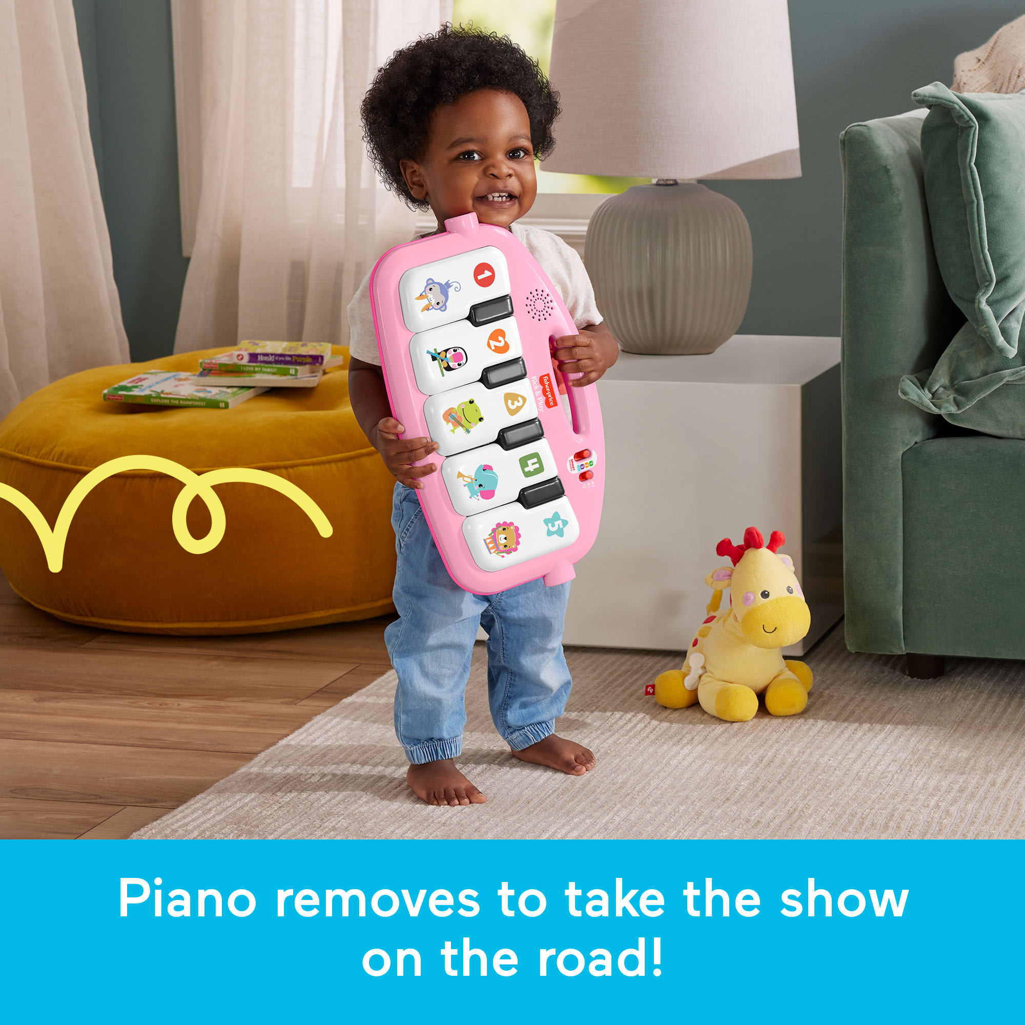 Fisher-Price Glow And Grow Kick & Play Piano Gym Baby Learning Toy With 2 Maracas, Pink