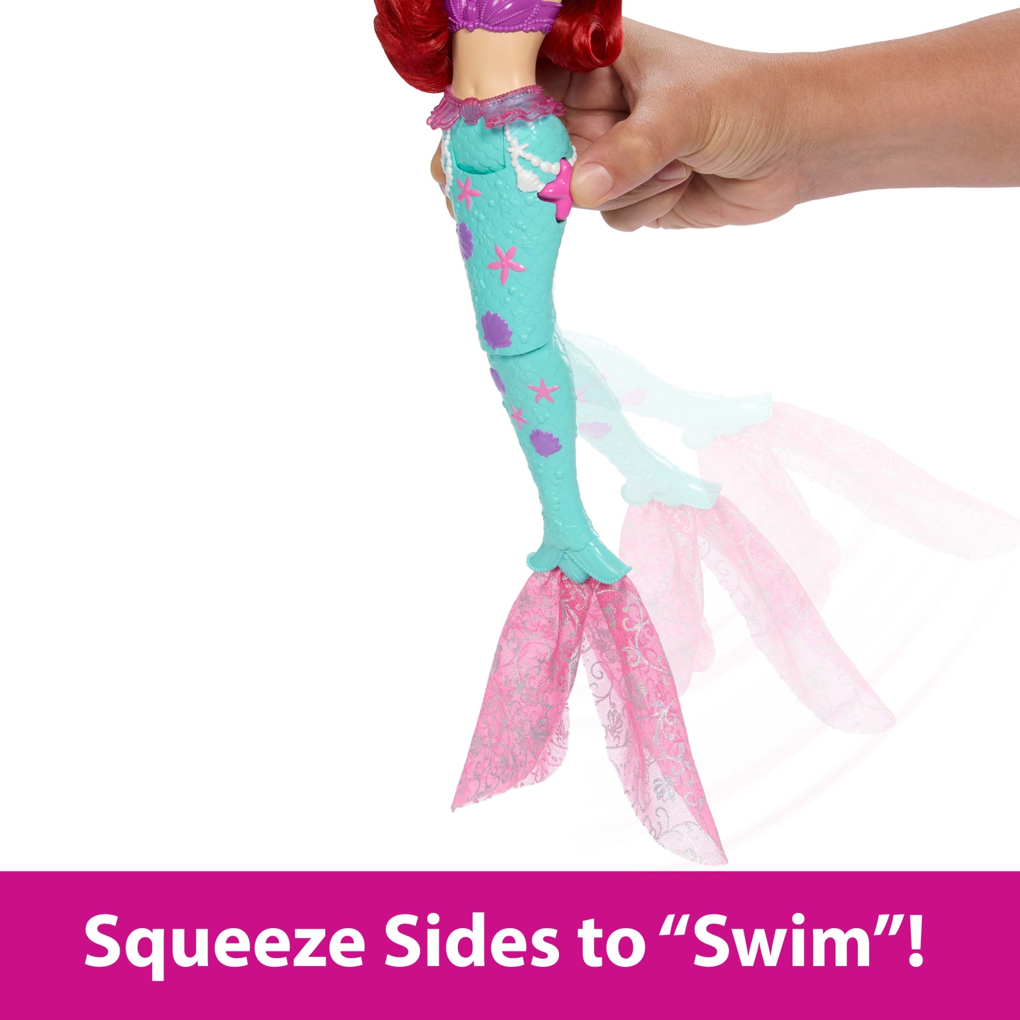 Disney Princess Ocean Friends Ariel Swimming Mermaid Doll With Squirt Toy, Figure & 4 Accessories