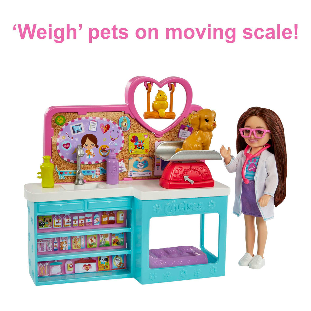 Barbie Doll Chelsea Pet Vet Playset With Doll, 4 Animals And 18 Pieces