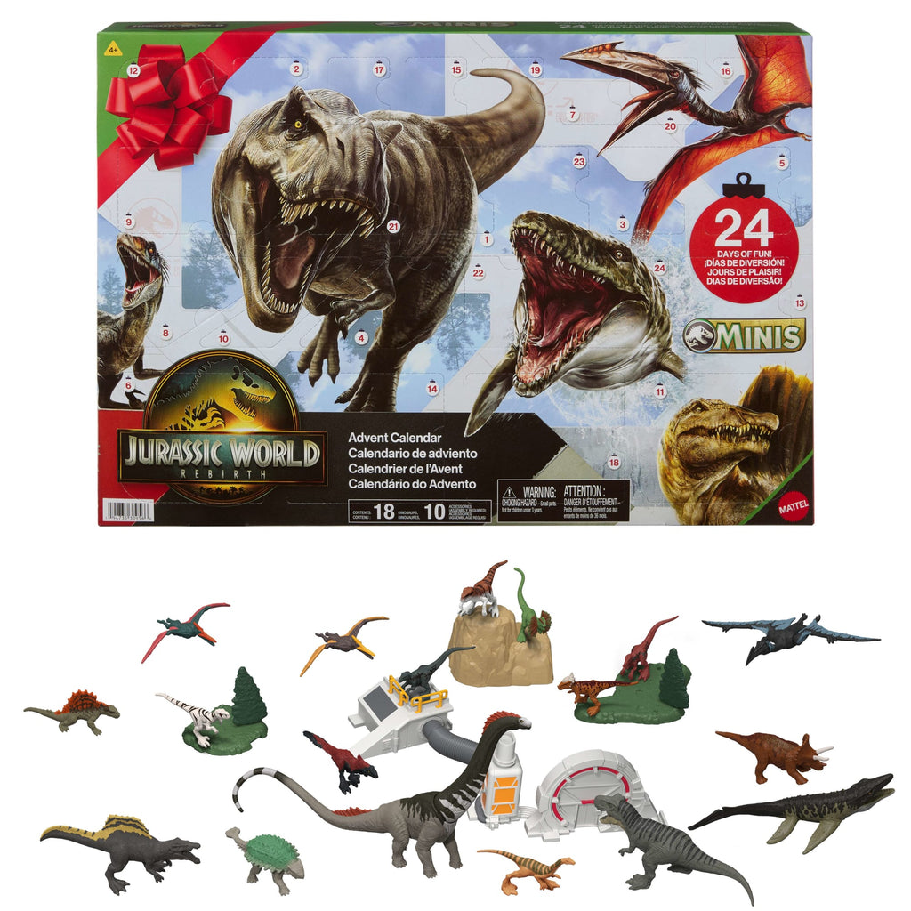 Jurassic World Rebirth 2025 Advent Calendar With 24 Days Of Dinosaur Related Toy Surprises, 18 Dinos