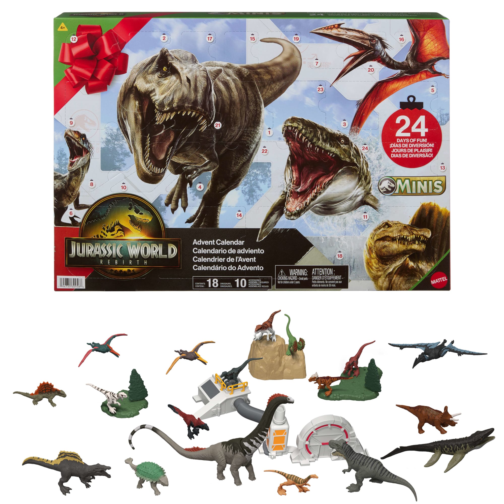Jurassic World Rebirth 2025 Advent Calendar With 24 Days Of Dinosaur Related Toy Surprises, 18 Dinos