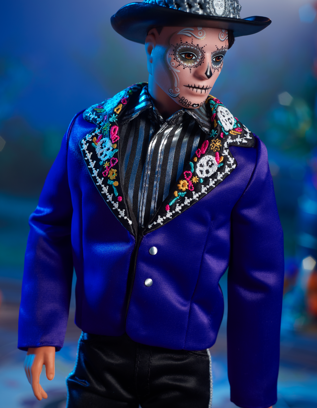 2023 Día De Muertos Ken Doll Wearing Blue Jacket And Black Hat, Barbie Signature Collectible