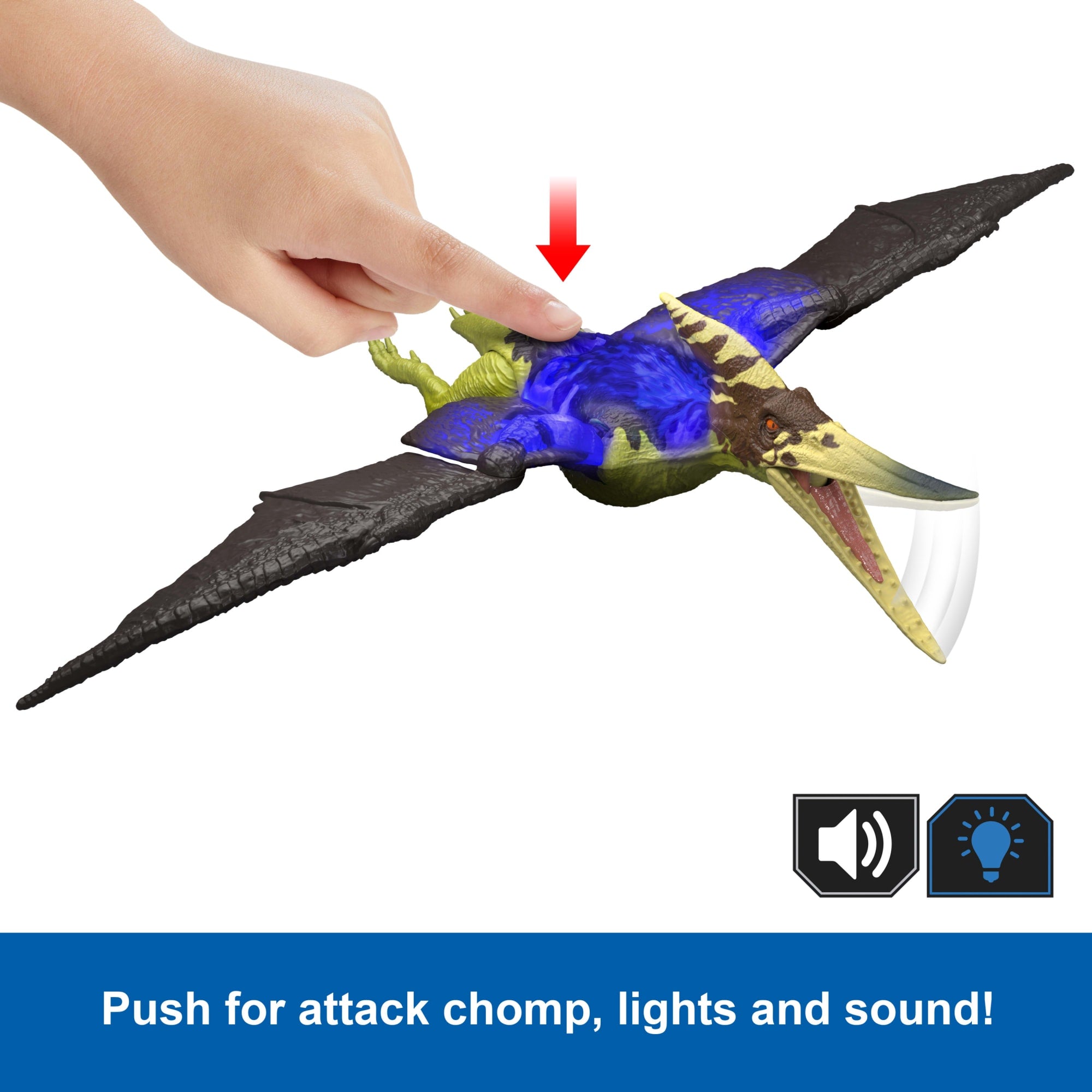 Jurassic World Wild Roar Pteranodon Dinosaur Action Figure Toy, Attack, Light & Sound, Scan Code