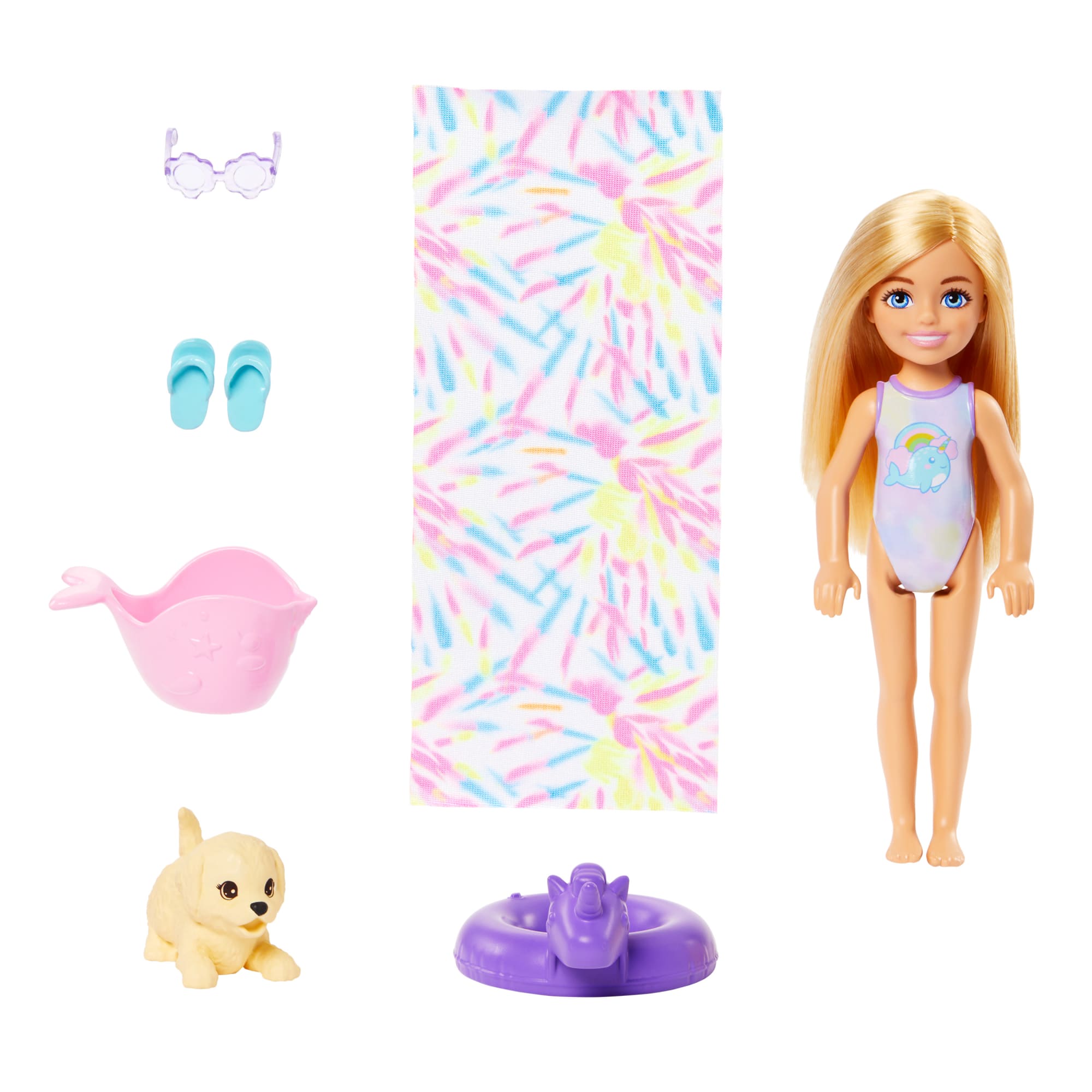 Barbie  Chelsea  Coffret de Jeu  Glissade D’Eau Arc-en-Ciel