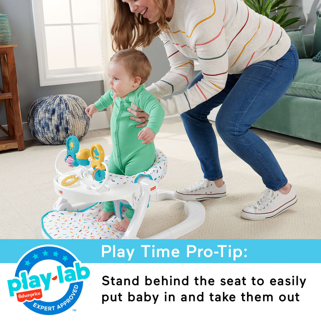 Fisher-Price Deluxe Sit-Me-Up Floor Seat Portable Baby Chair With Toy Bar, Rainbow Sprinkles