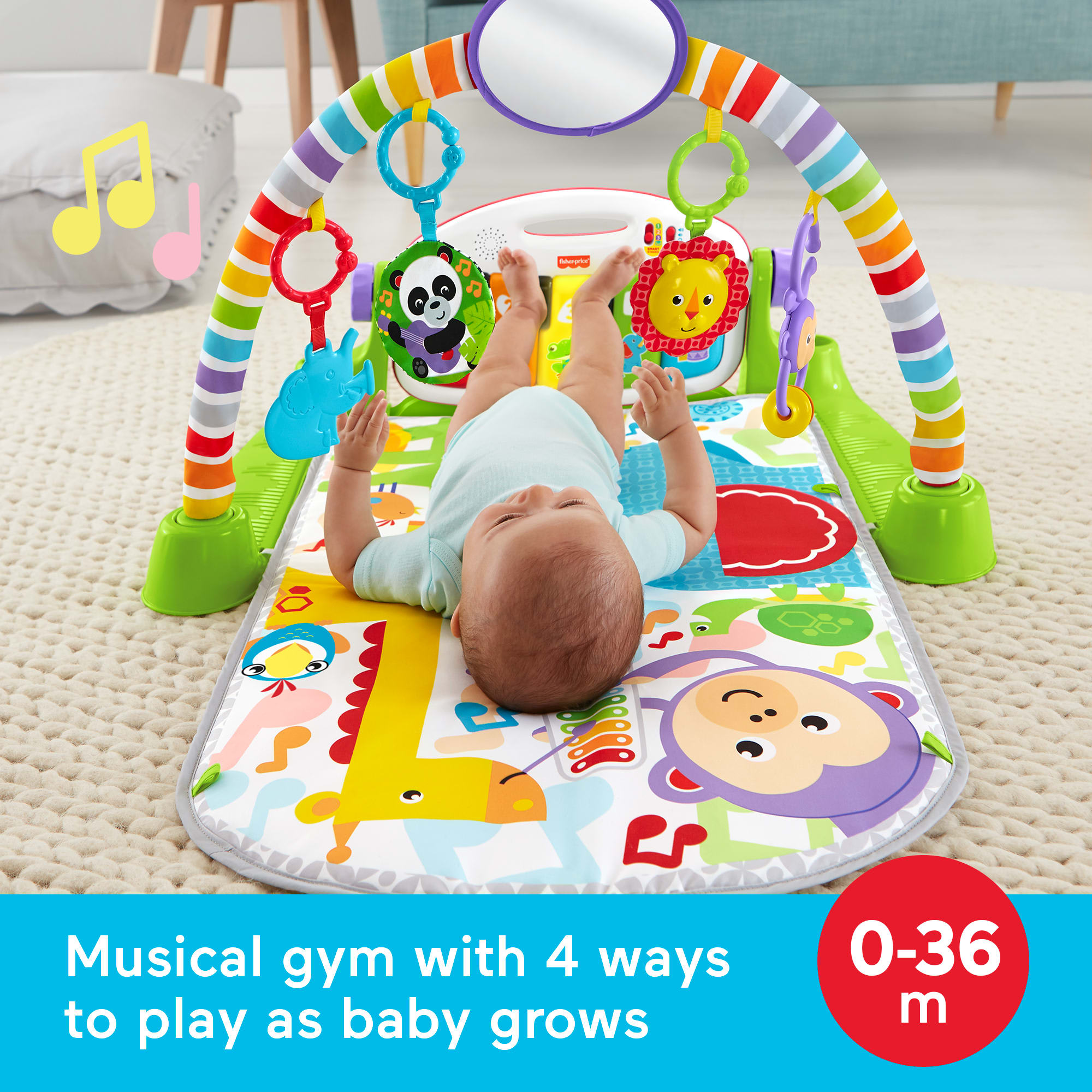 Fisher-Price Deluxe Kick & Play Piano Baby Gym Learning Toy & Newborn Rattle Maracas