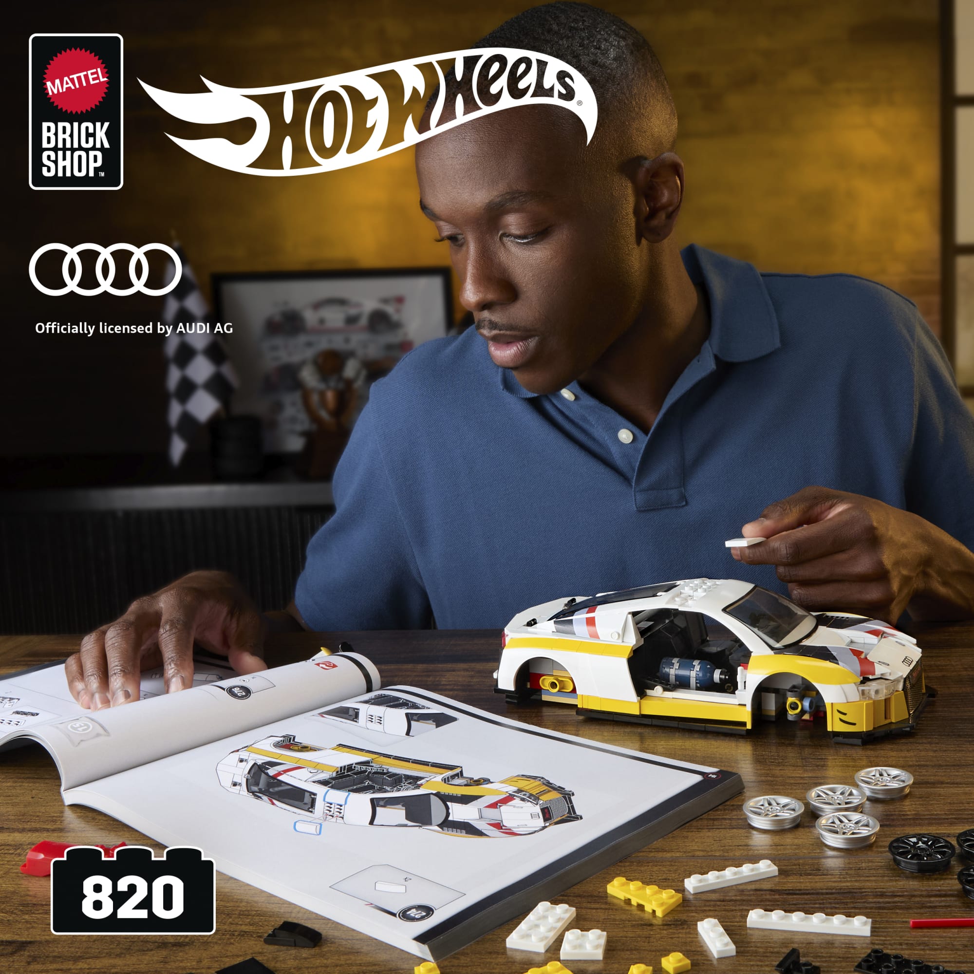 Mattel Brick Shop Hot Wheels ‘15 Audi R8 Lms Building Toy Kit (820 Pieces), For Collectors