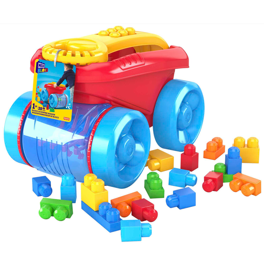 MEGA BLOKS Fisher Price Blue Block Scooping Wagon Building Toy (21 Pieces) For Toddler