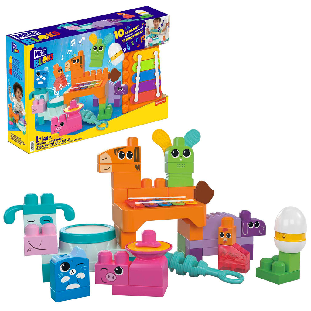 MEGA Bloks Fisher Price Musical Farm Band Sensory Block Toy (45 Pieces) For Toddler