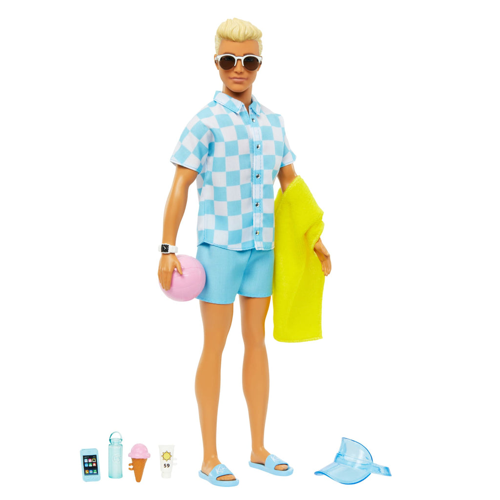 Barbie Ken Plage Poupée Blonde Short de Bain et Accessoires de Plage