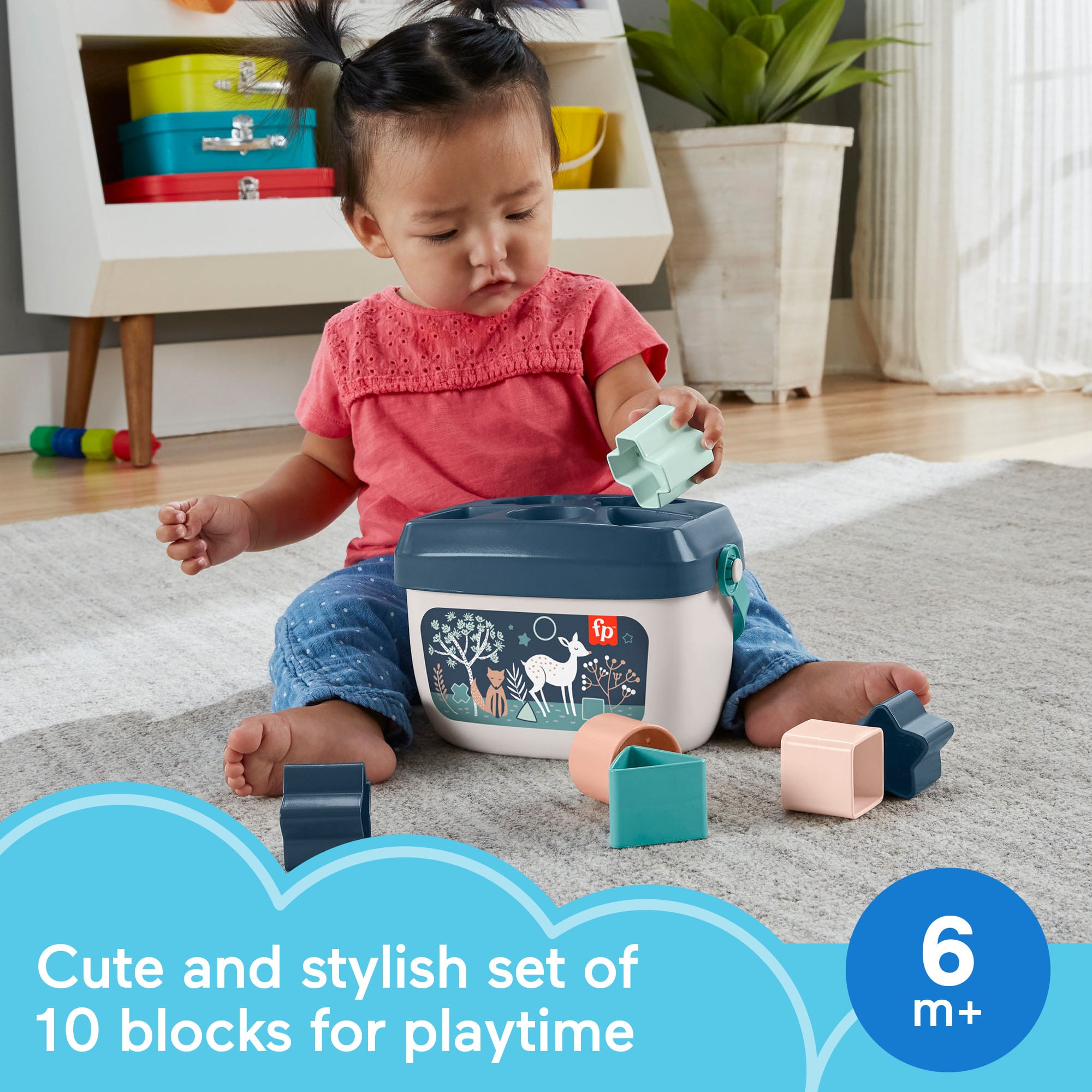 Fisher-Price Baby's First Blocks Infant Shape-Sorting Toy, Navy Fawn, Set Of 10