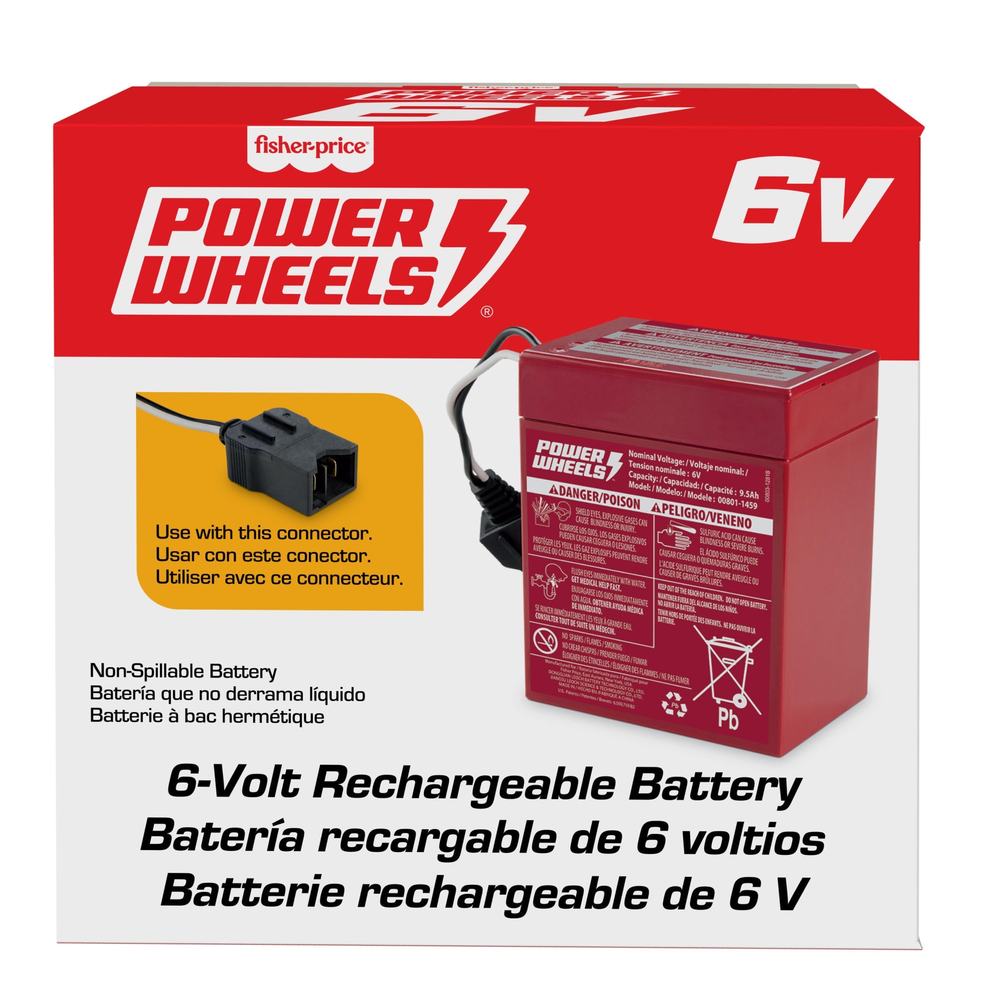 Power Wheels 6-Volt Red Rechargeable Replacement Battery For Fisher-Price Ride-On Toy, Red