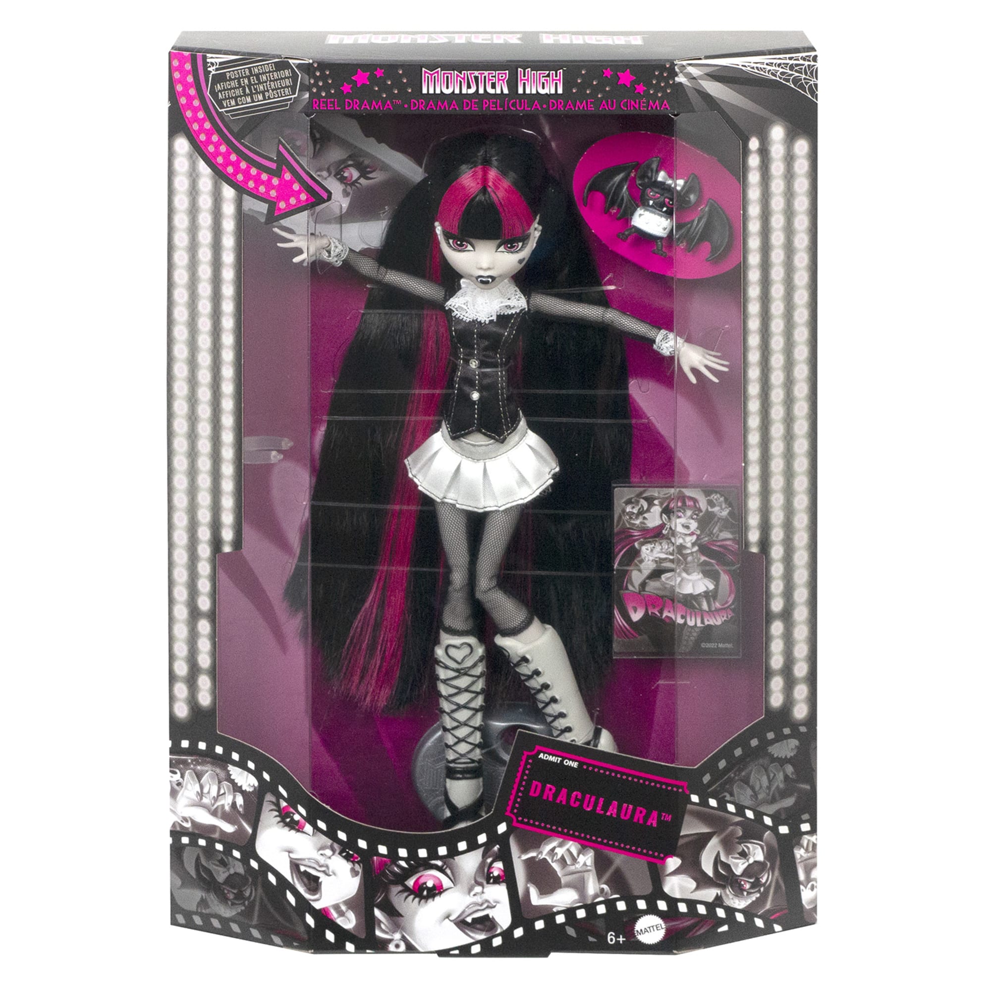 Monster High Reel Drama Draculaura Collector Doll in Black And White, Reproduction With Poster