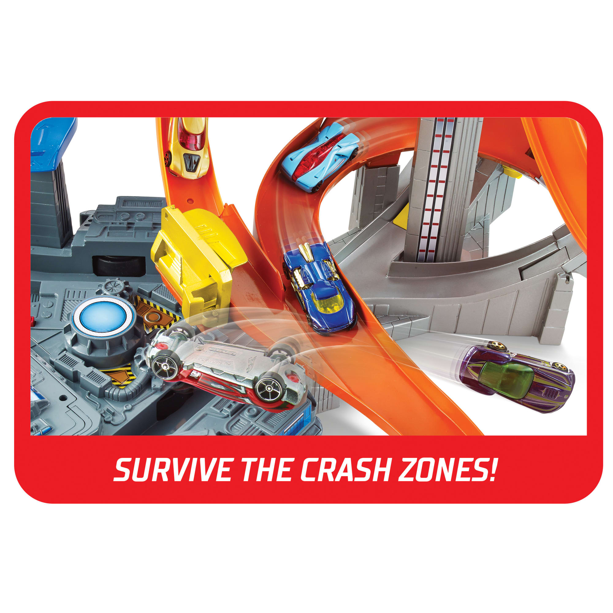 Hot Wheels Track Set With 1:64 Scale Toy Car, Motorized, Multi-Lane Racing And Crashing