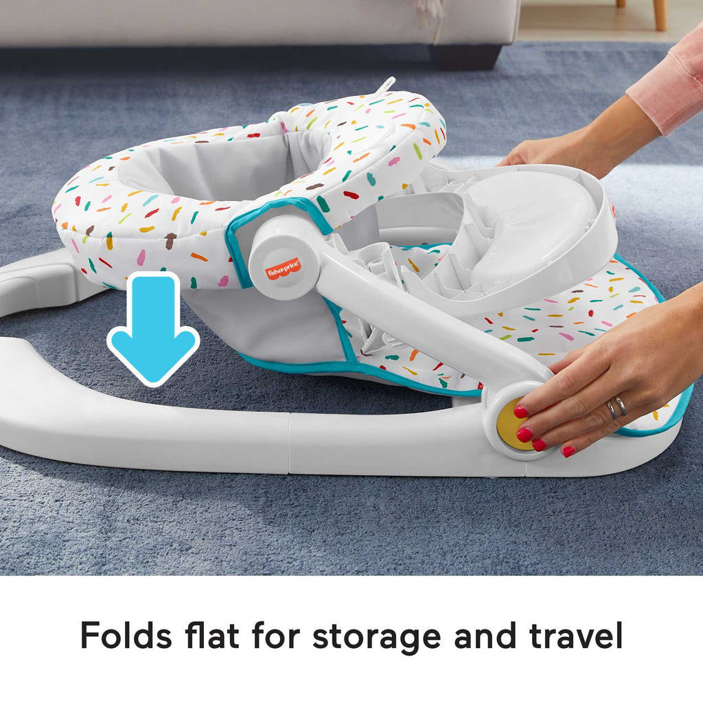 Fisher-Price Deluxe Sit-Me-Up Floor Seat Portable Baby Chair With Toy Bar, Rainbow Sprinkles