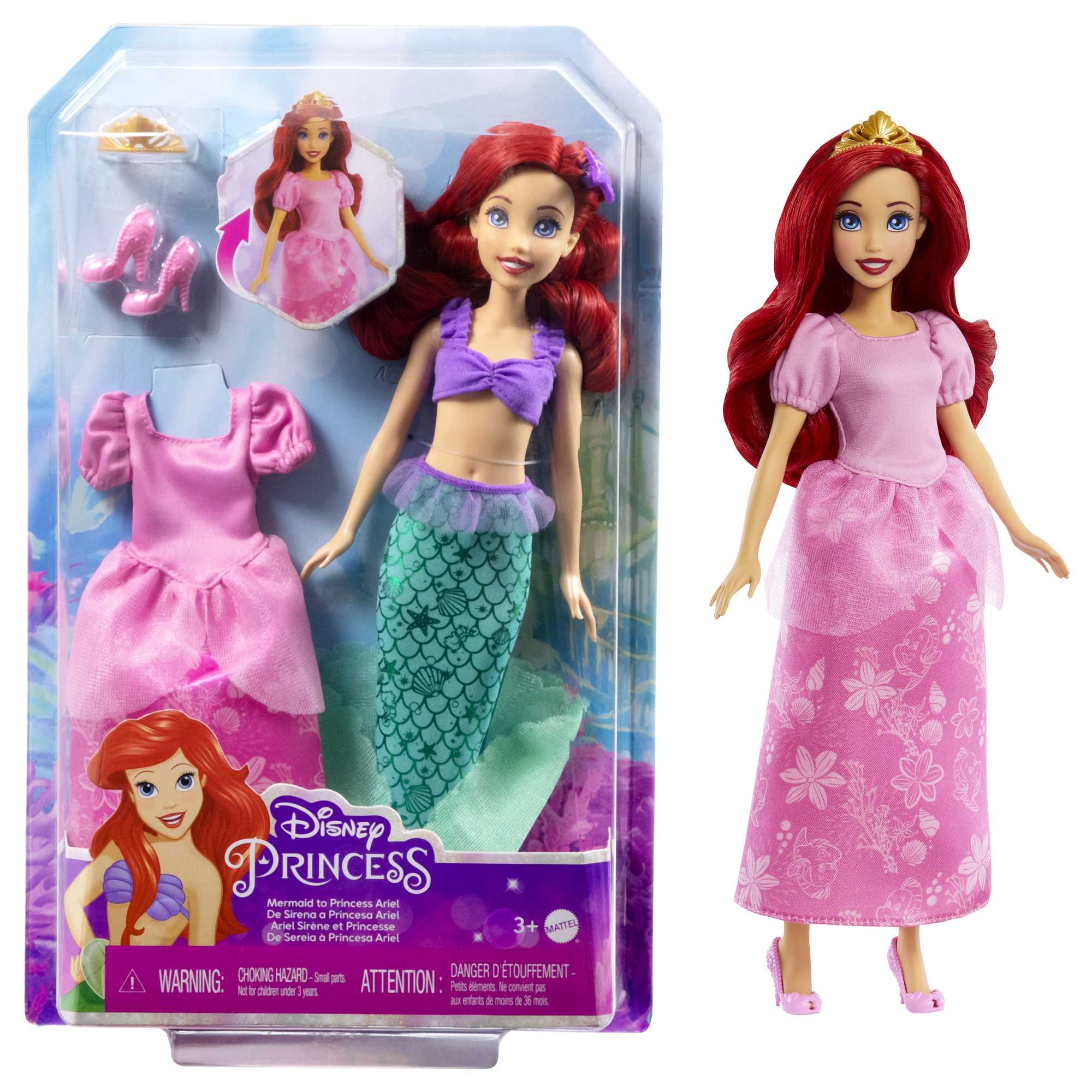 Disney Princess Toys, Ariel 2-in-1 Mermaid To Princess Doll