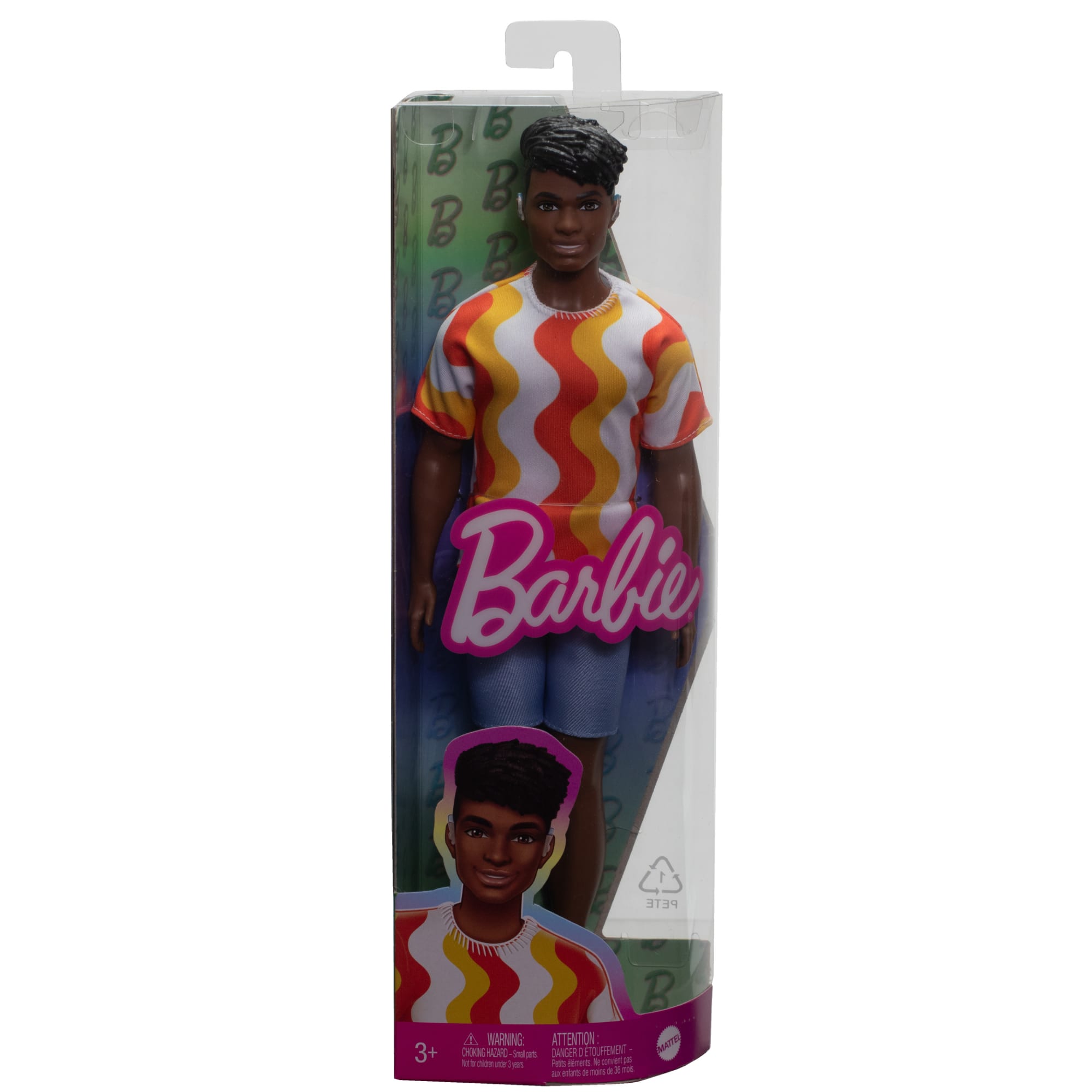 Barbie Fashionistas Ken Doll #220 With Hearing AIds Wearing An Orange Shirt & Jelly Shoes