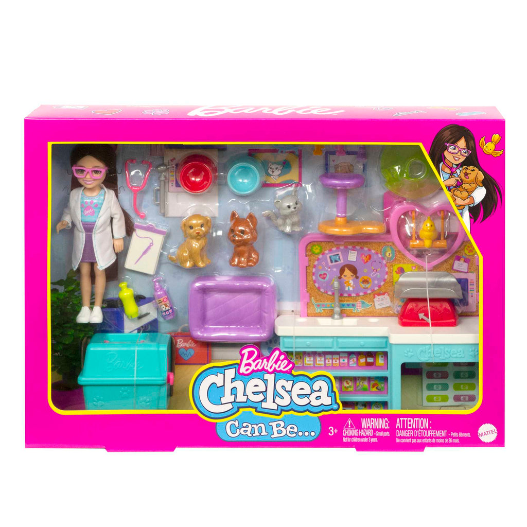 Barbie Doll Chelsea Pet Vet Playset With Doll, 4 Animals And 18 Pieces