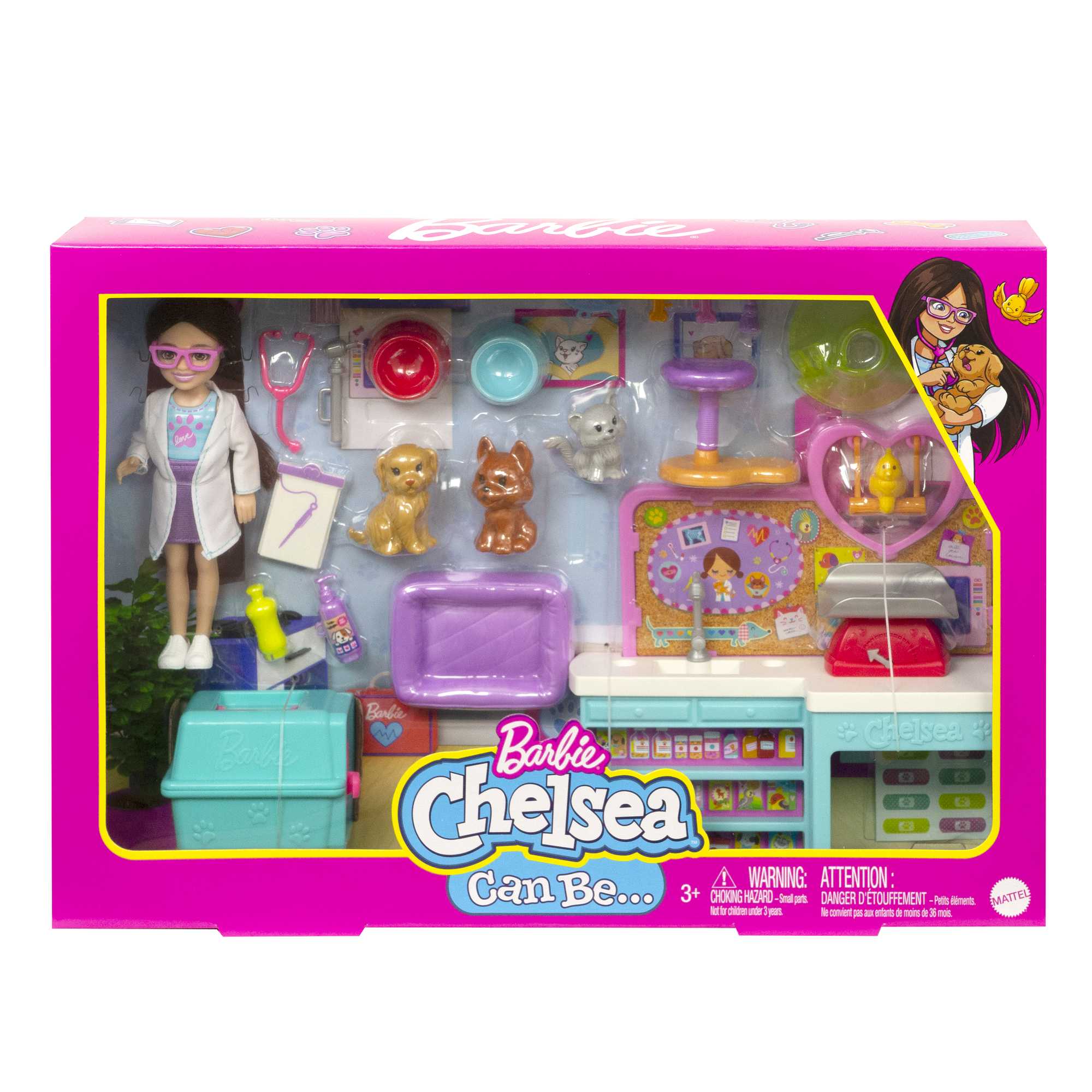 Barbie Doll Chelsea Pet Vet Playset With Doll, 4 Animals And 18 Pieces