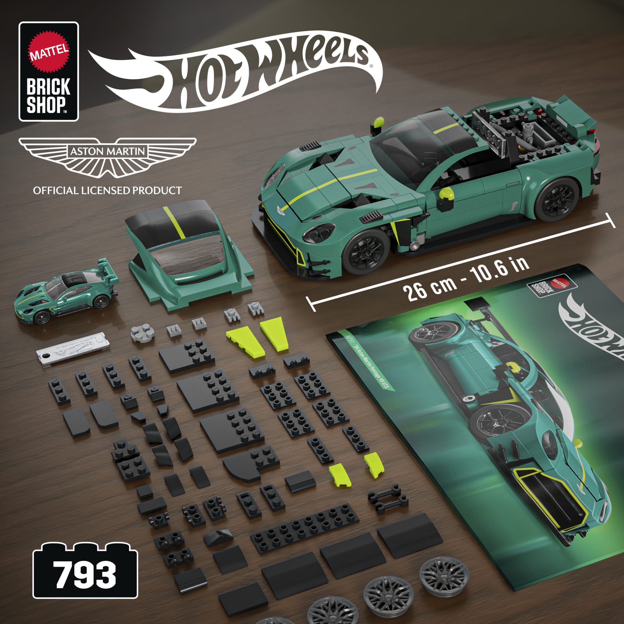 Mattel Brick Shop Hot Wheels ’24 Aston Martin Vantage Gt3 Building Toy Kit (793 Pieces), For Collectors 