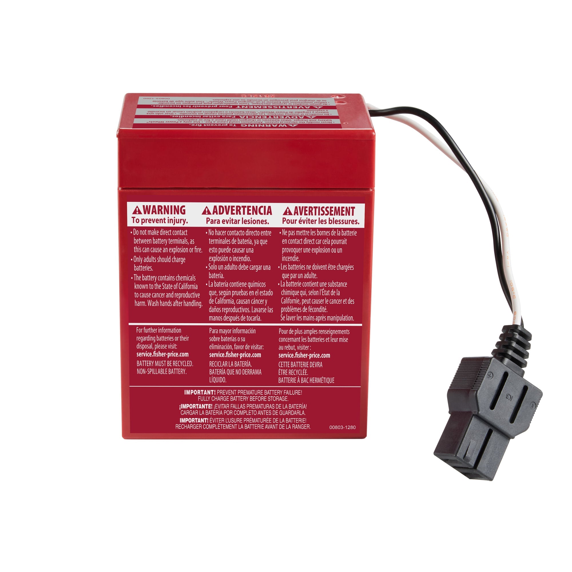 Power Wheels 6-Volt Red Rechargeable Replacement Battery For Fisher-Price Ride-On Toy, Red