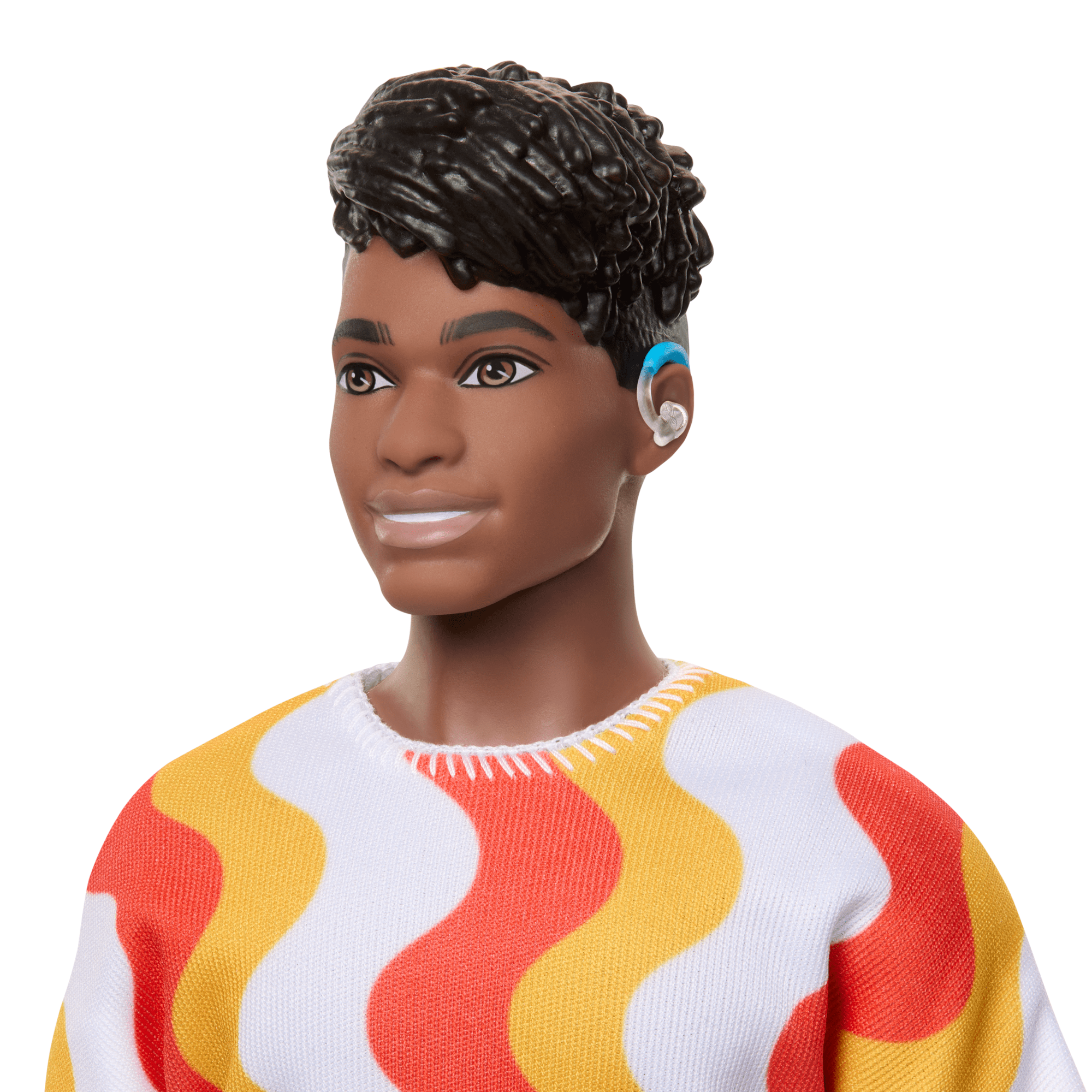 Barbie Fashionistas Ken Doll #220 With Hearing AIds Wearing An Orange Shirt & Jelly Shoes
