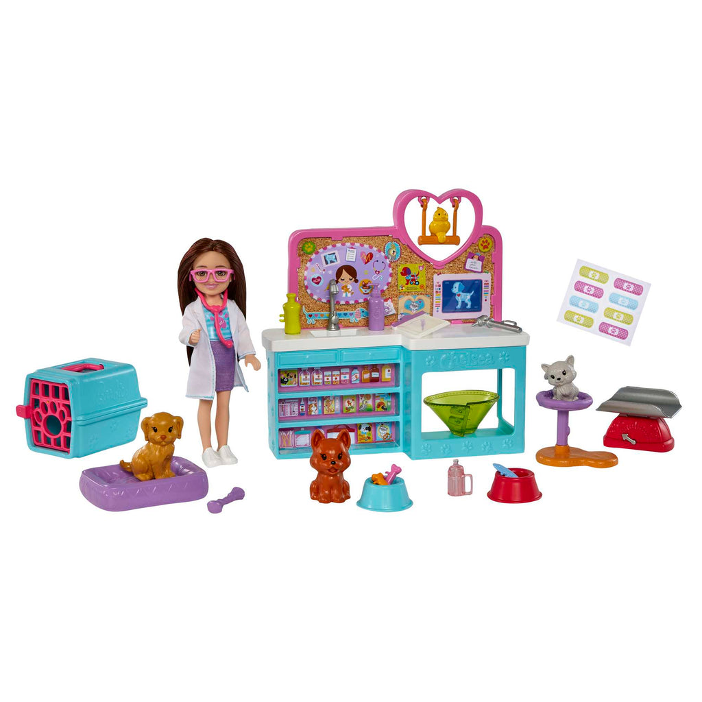 Barbie Doll Chelsea Pet Vet Playset With Doll, 4 Animals And 18 Pieces