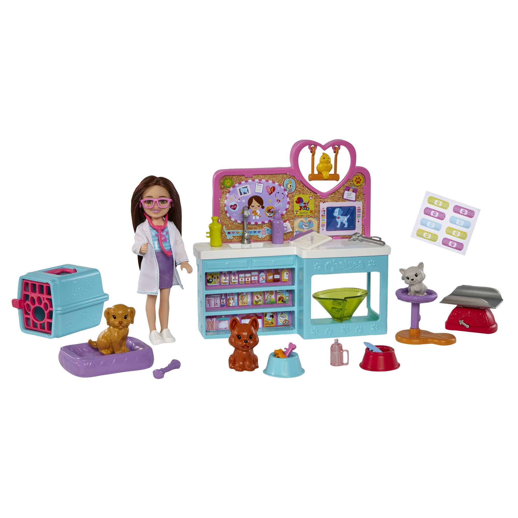 Barbie Doll Chelsea Pet Vet Playset With Doll, 4 Animals And 18 Pieces