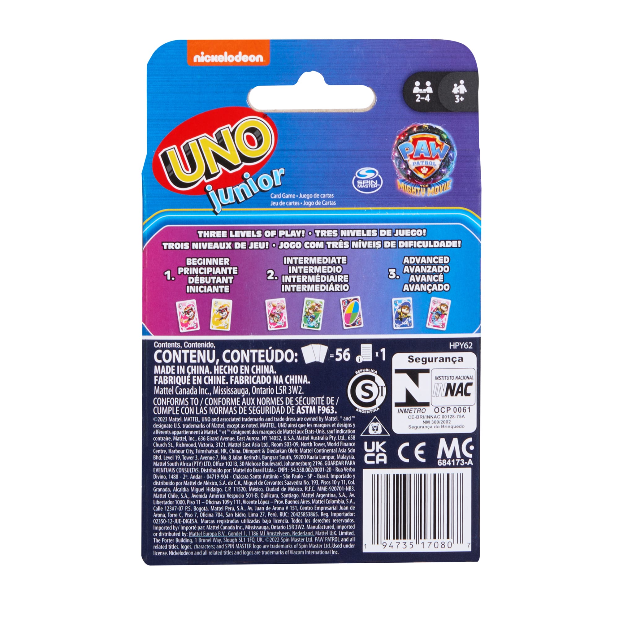 UNO Junior Paw Patrol: The Mighty Movie Kids Card Game For Family Night Featuring 3 Levels Of Play