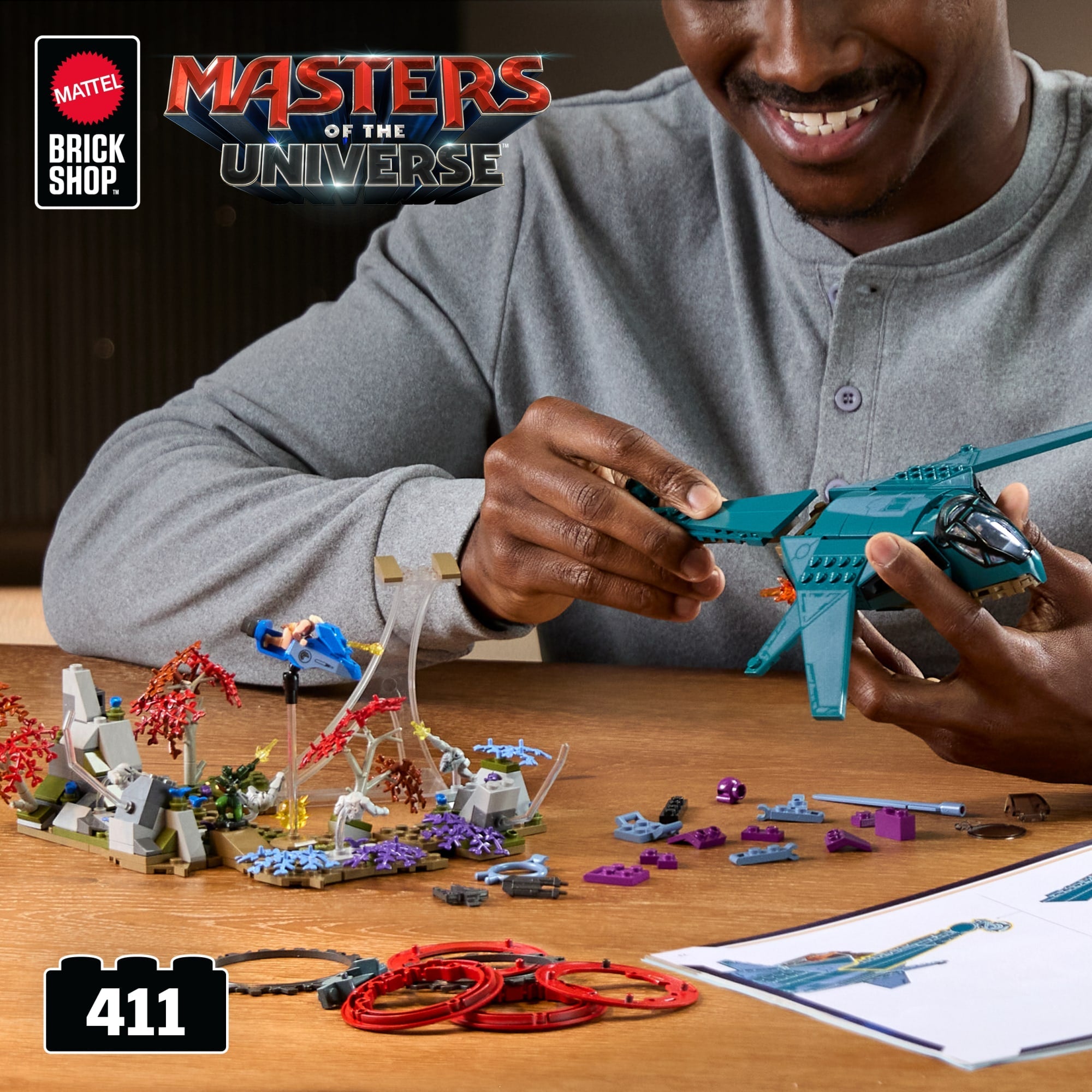 Mattel Brick Shop Masters Of The Universe Eternia Flight Fight Building Toy Kit (411 Pieces), For Collectors