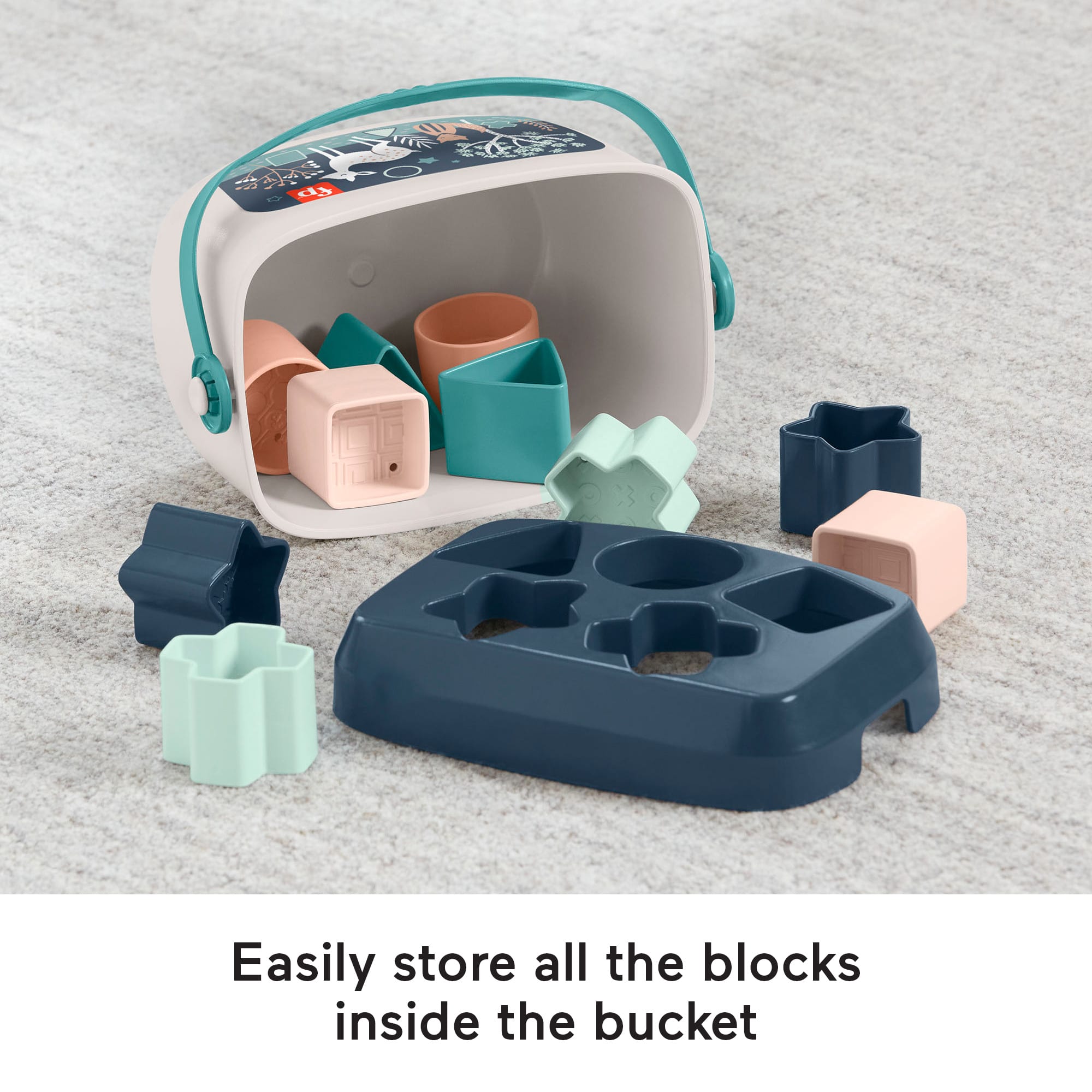 Fisher-Price Baby's First Blocks Infant Shape-Sorting Toy, Navy Fawn, Set Of 10
